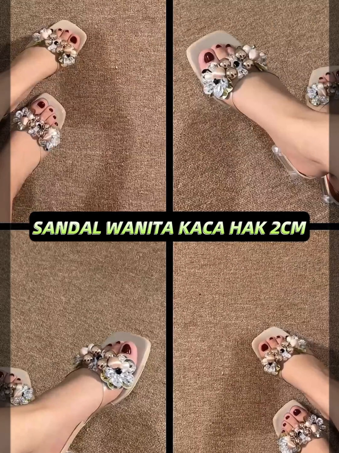 sandal wanita kaca hak 2cm