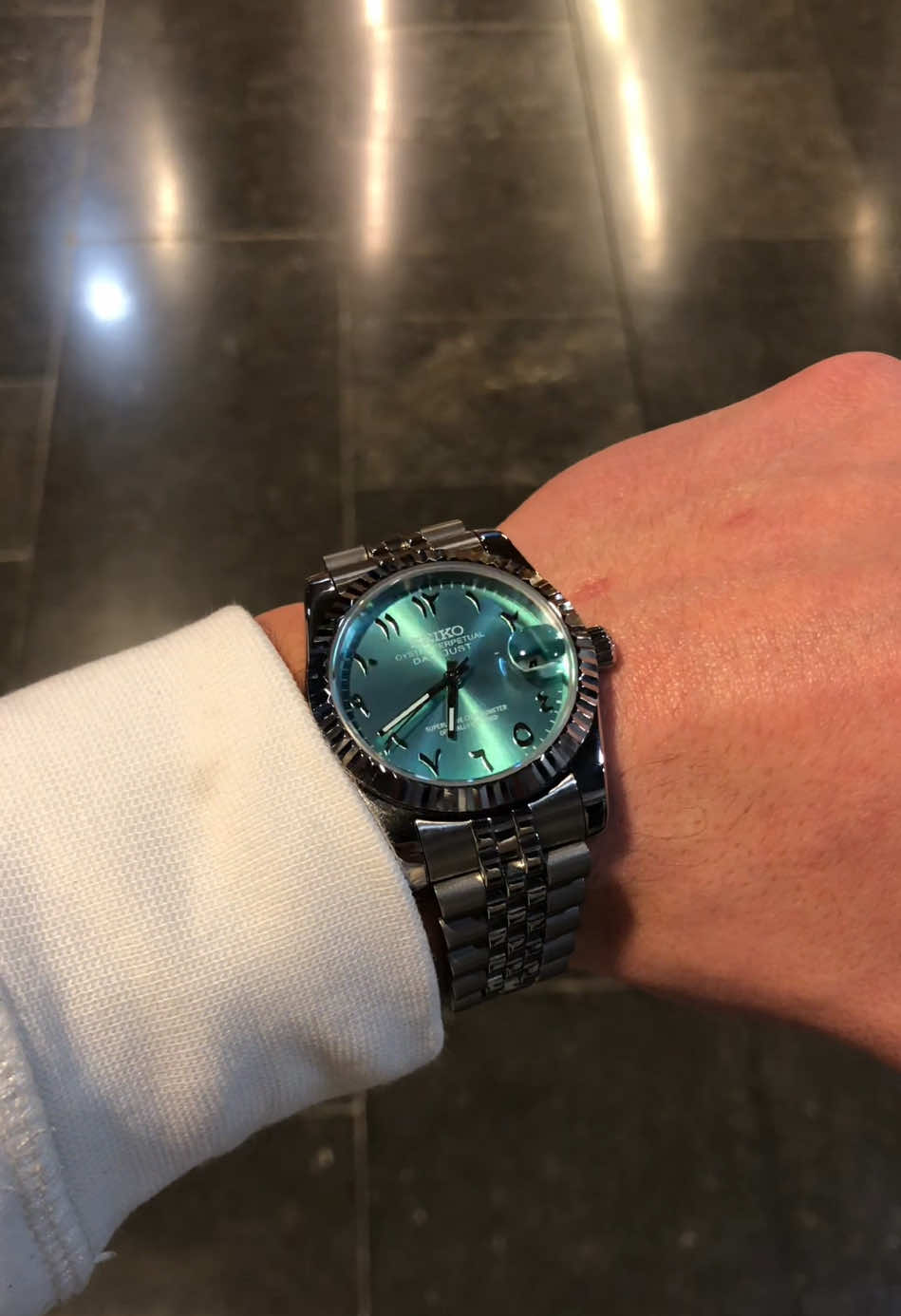 Seiko Tiffany Blue Arabic 🤤 Available on our official website —> rfwatchmod.com #seiko #seikomod #arabicdial #rfwatchmod #customwatch 