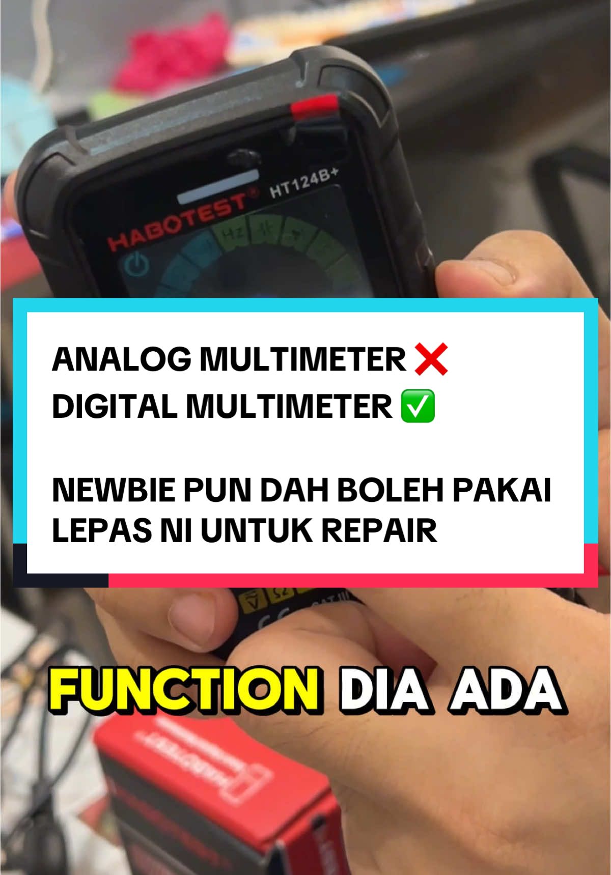 Noob la kalau kau declare kau technician tapi tak pandai pakai multimeter 🤣. Thank you @HABOTEST sebab keluarkan multimeter yang affordable macam ni.  Siapa nak kerja dekat itgeeks.my wajib pandai pakai multimeter ye 🫡.  #habotest #multimeter #digitalmultimeter #motherboard #troubleshoot #wiring #fyppppp 