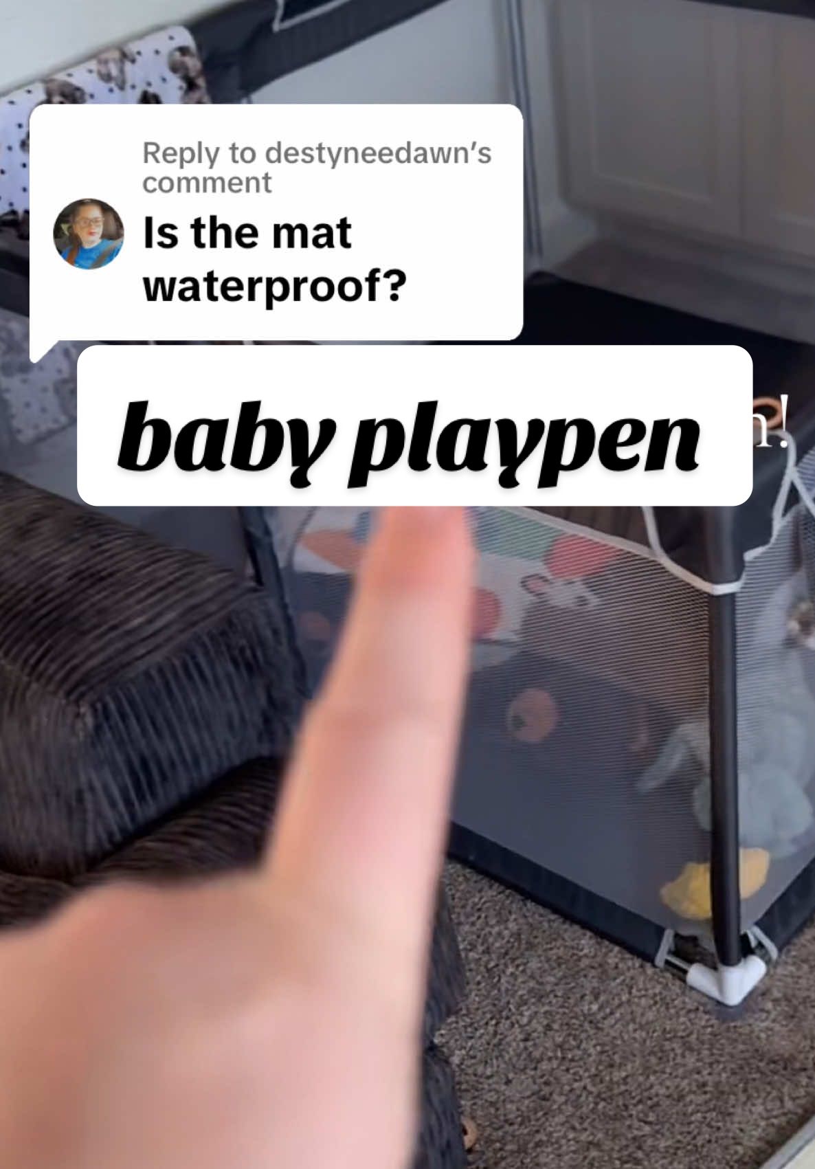 Replying to @destyneedawn larger baby playpen for living room to keep babies safe from siblings or safe while you get some things done around the house! Is the mat waterproof? Here’s a video answering your question the best that I can. Hope this helps! 