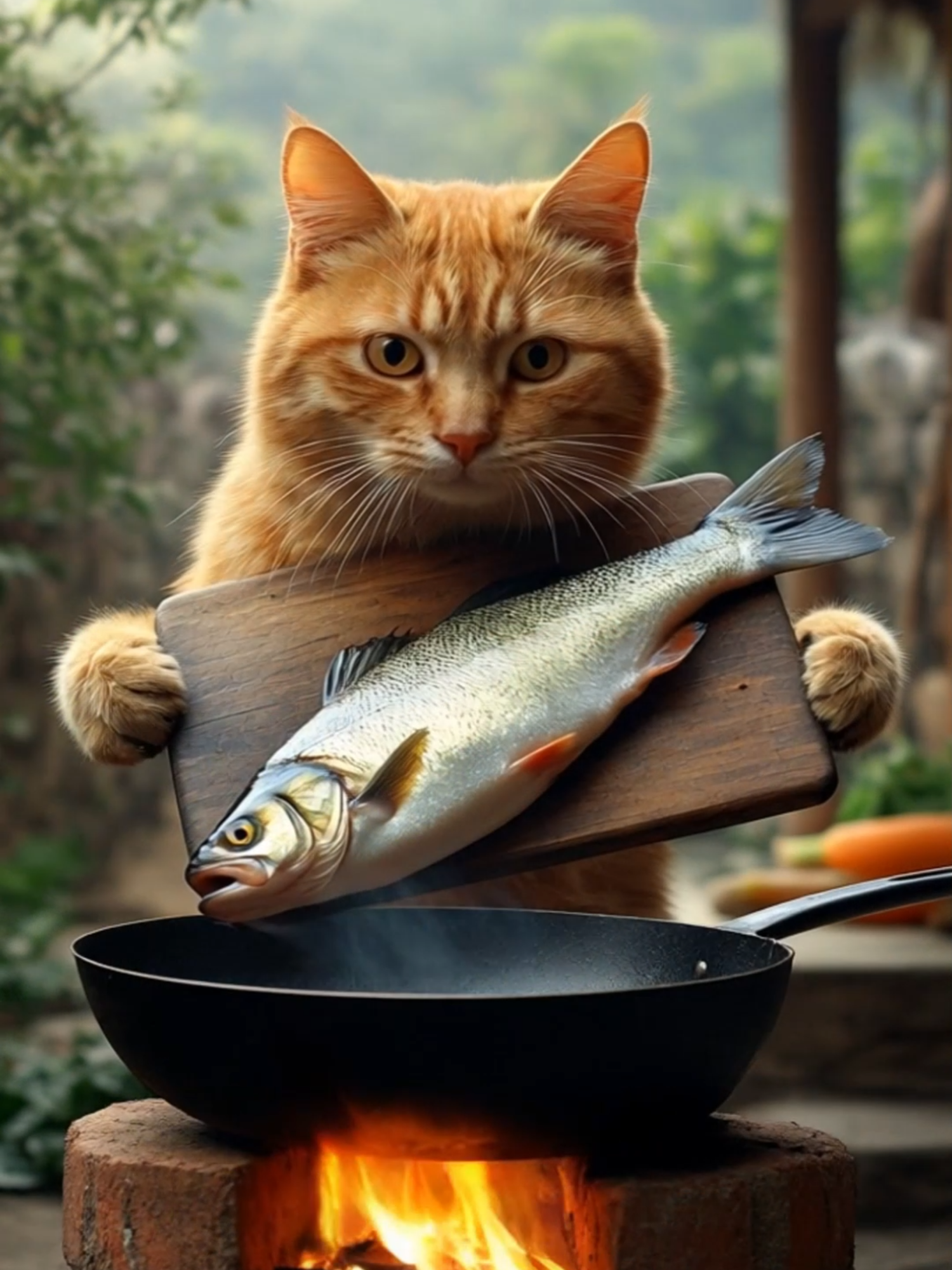 The cat fished and cooked for the kittens #fyp #foryou #AI #cat #dog #meme #foryour