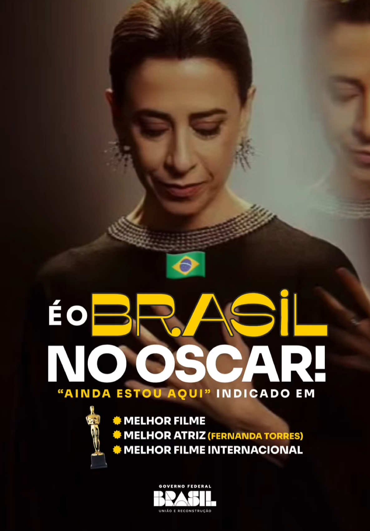 É o Brasil demaaais! Que explosão de orgulho! Anote aí: Fernanda Torres acaba de ser indicada ao Oscar de Melhor Atriz e o filme “Ainda Estou Aqui” foi indicado na categoria Melhor Filme Internacional e, também, na principal da noite, a de Melhor Filme! São três indicações históricas e um país em festa. Pode comemorar que o nosso cinema está entre os melhores do mundo. Parabéns, Brasil!  🇧🇷🎉✨ 📲Digital/PR #fernandatorres #oscar #aindaestouaqui #imstillhere #cinema 