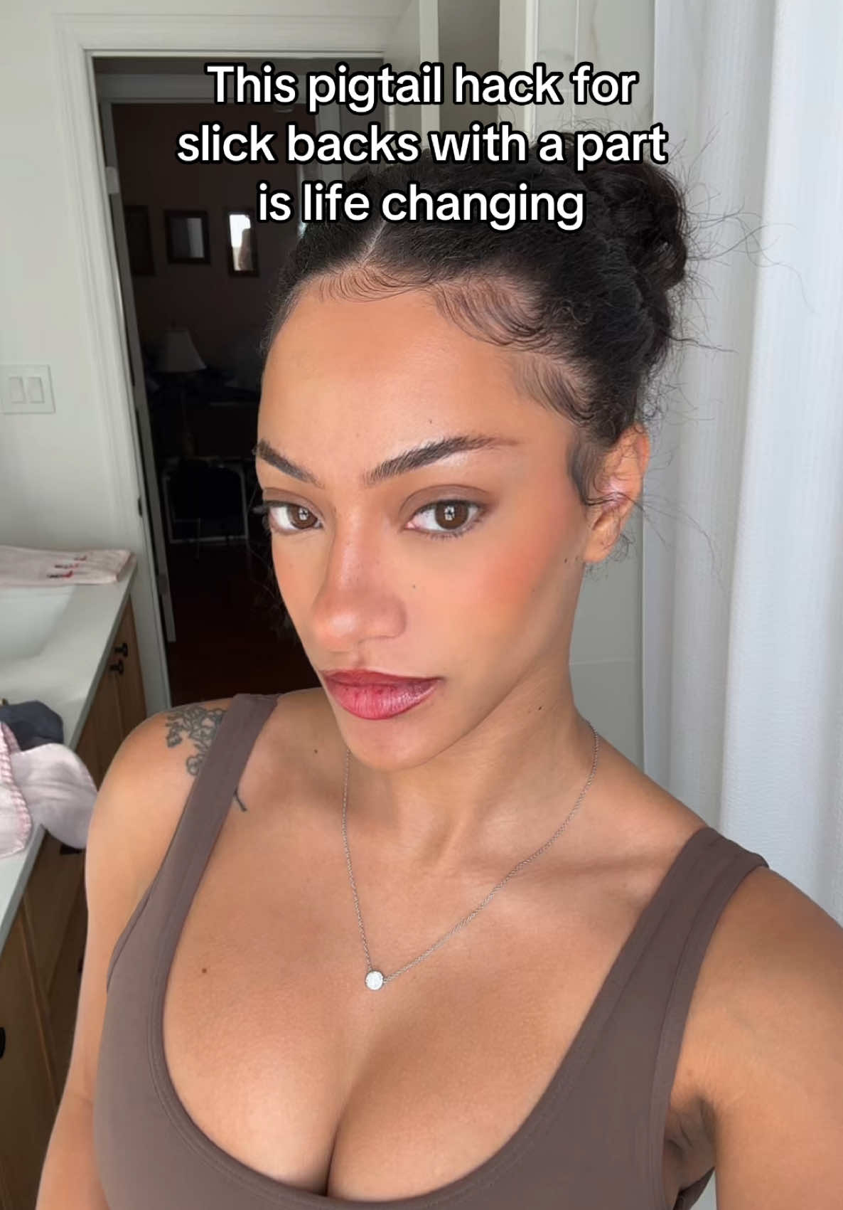 @nagz thanks for my new go to low tention hairstyle! I’ve never been able to keep the part until now 😩#lowtensionhairstyles #protectivestyles #thickhairstyles #slickback #curlyhairstyles 