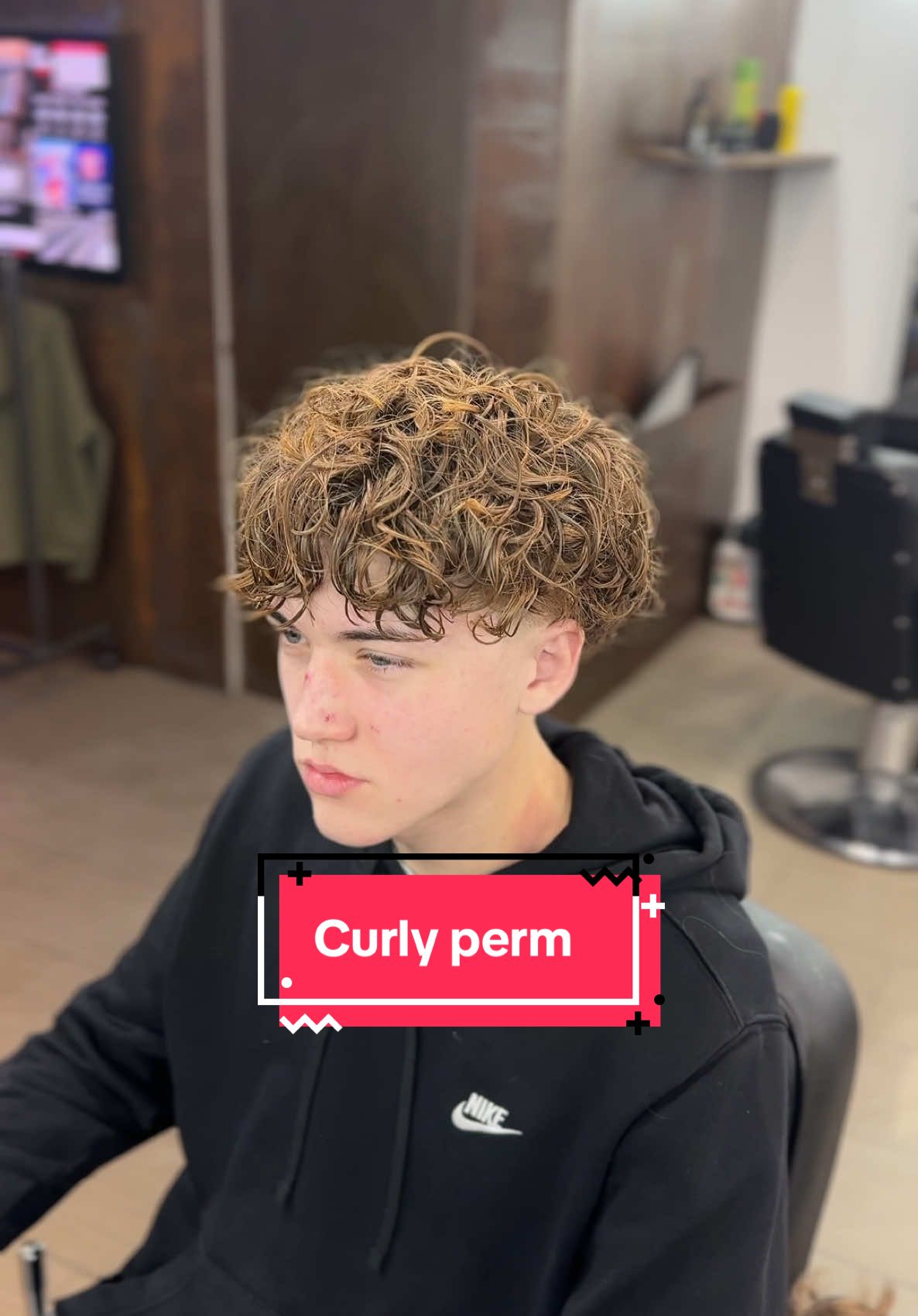Curly perm with a blowout taper transformation! #curlyperm #perm #wavyperm #blowouttaper 