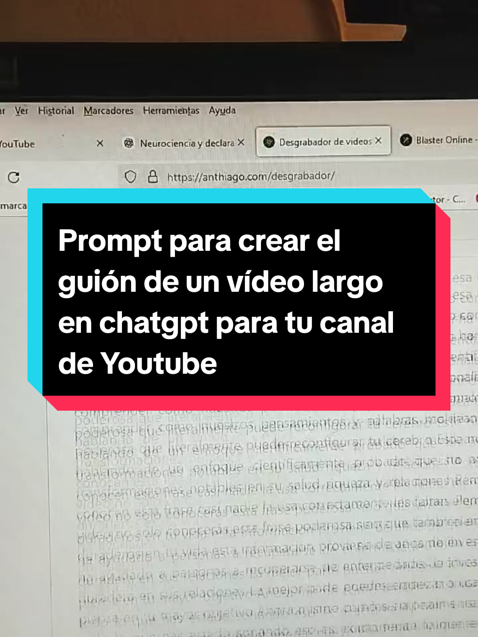 Prompt para crear el guión de un vídeo largo en chatgpt para tu canal de Youtube  #youtube #inteligenciaartificial #ganardinero #ganatubeia #alvaroguevaraganatubeia #ia #creadoresdecontenido 