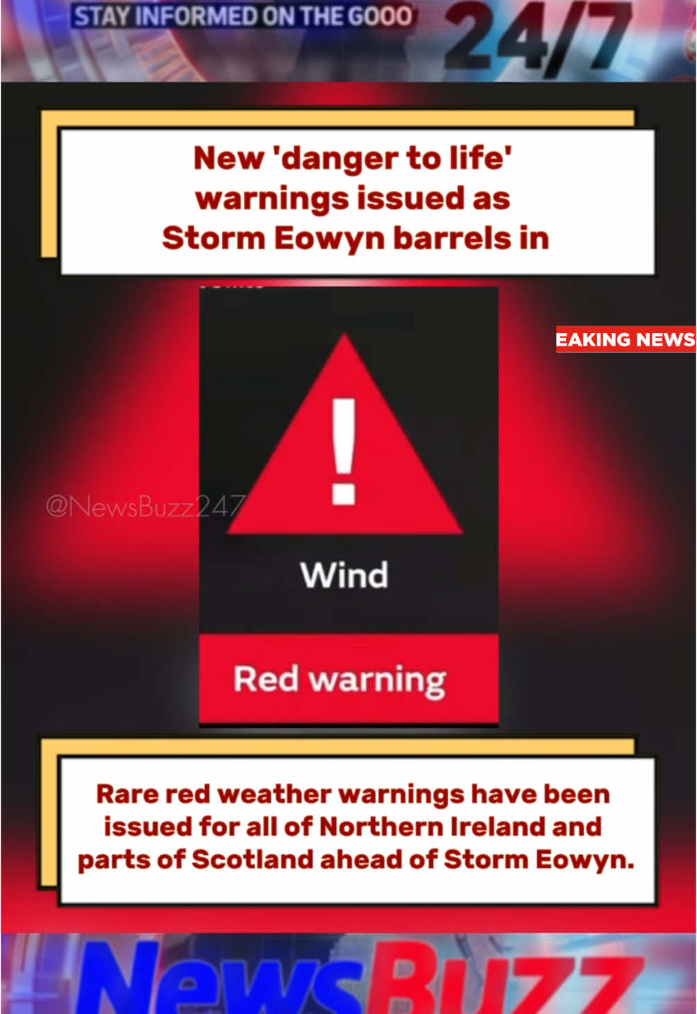 Rare red weather warnings have been issued for all of Northern Ireland and parts of Scotland ahead of Storm Eowyn. The Met Office alerts mean strong winds may cause a danger to life when the storm hits on Friday. They apply from 7am to 2pm on Friday, with yellow weather warnings coming into force for the rest of the country. #metoffice #weatherforecast #storm #stormeowyn #barrels #eowyn #eowynbarrels #stormeowynbarrels #uk #irland #redwarning #ukredwarning #weatherwarning #stayalert #tiktoknews 