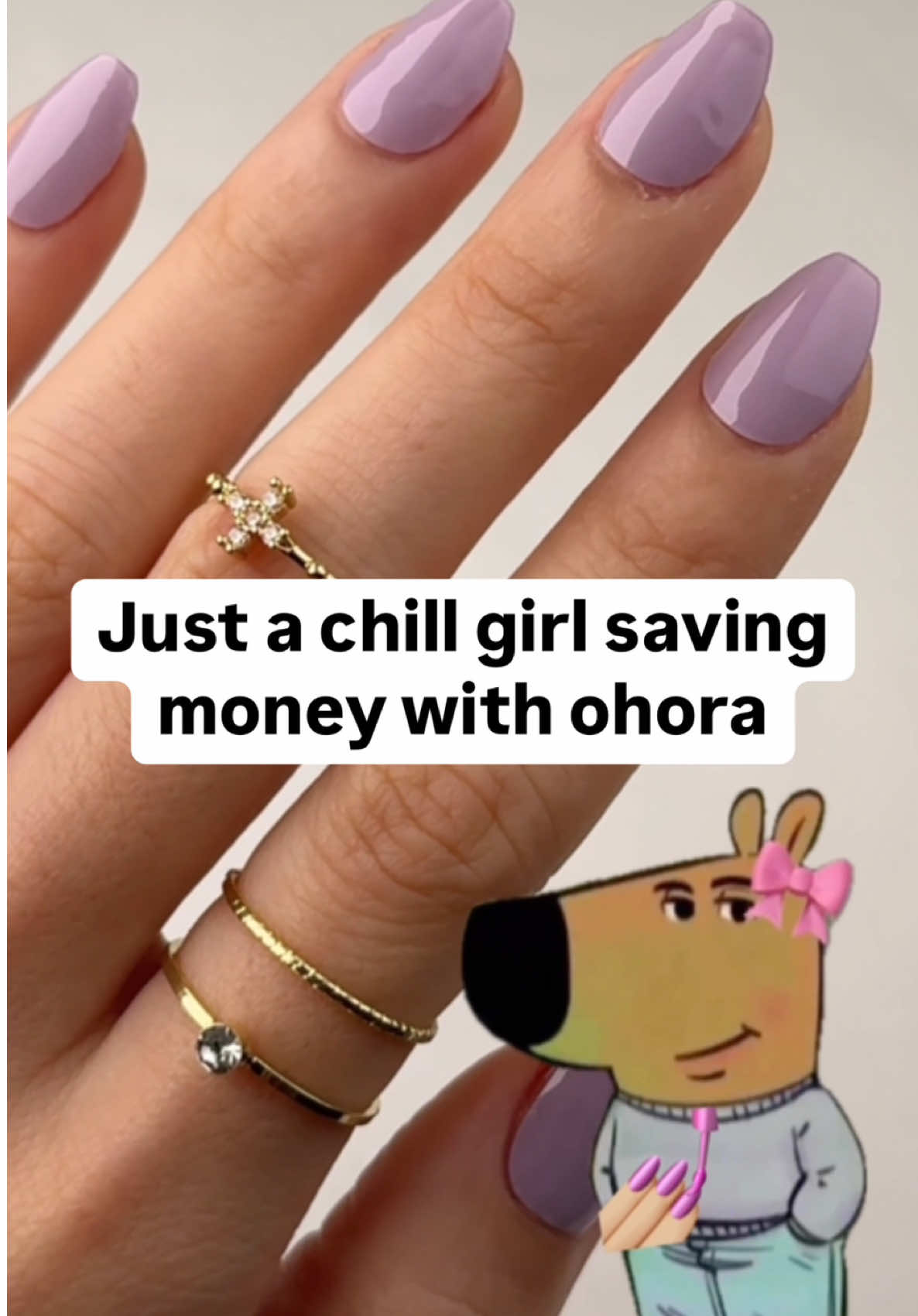 Just a chill girl trying to save money 🎀💅🏼💗✨😌 #chillgirl #diynails #nailart #nailaddict 💅🏼 Product name: N Blueberry Jam 💅🏼 Semi-cured gel nail strip 💅🏼 Made with real gel 💅🏼 Last 2 - 3 weeks 💅🏼 Non-damaging 🎁 FREE Gel Lamp with first order 🛒Shop link in bio @ohora_usa . . #diynails #meme #fyp #trend #athomenails #nailkit #nailhacks #beautyhacks #pinknails #viralnails #naildesign #nailsnailsnails #springnails #valentinesnails #nailinspiration #nailinspo #nailart #cutenails #nailsalon#ohora #ohoraus #ohorausa #kbeauty #ohoranails #purplenails #pastelnails 