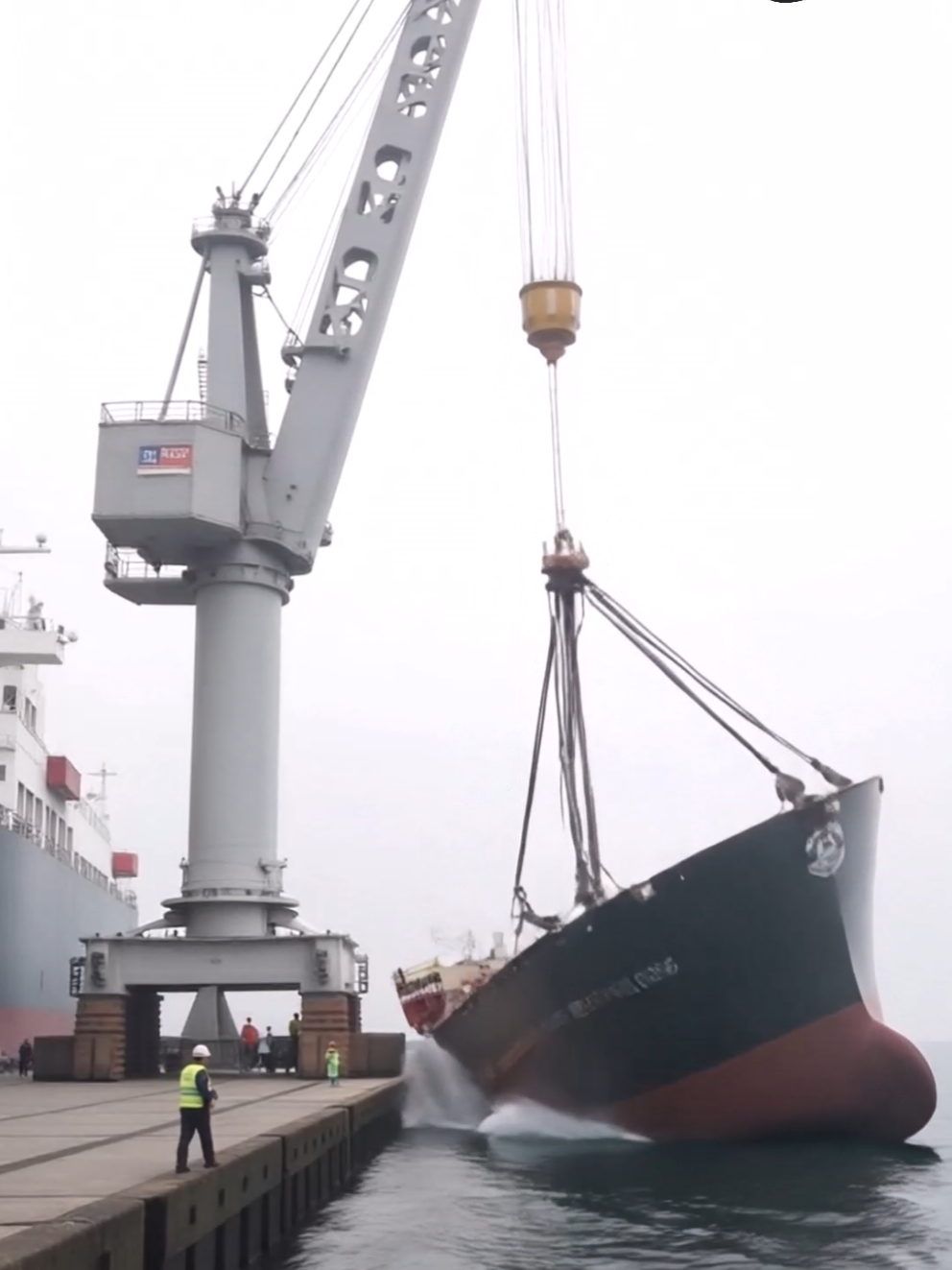 Rare footage of Container cranes losing control while lifting containers, Sea ship accidents. #massfollowing #fyp #foryou #capcut #accidents 