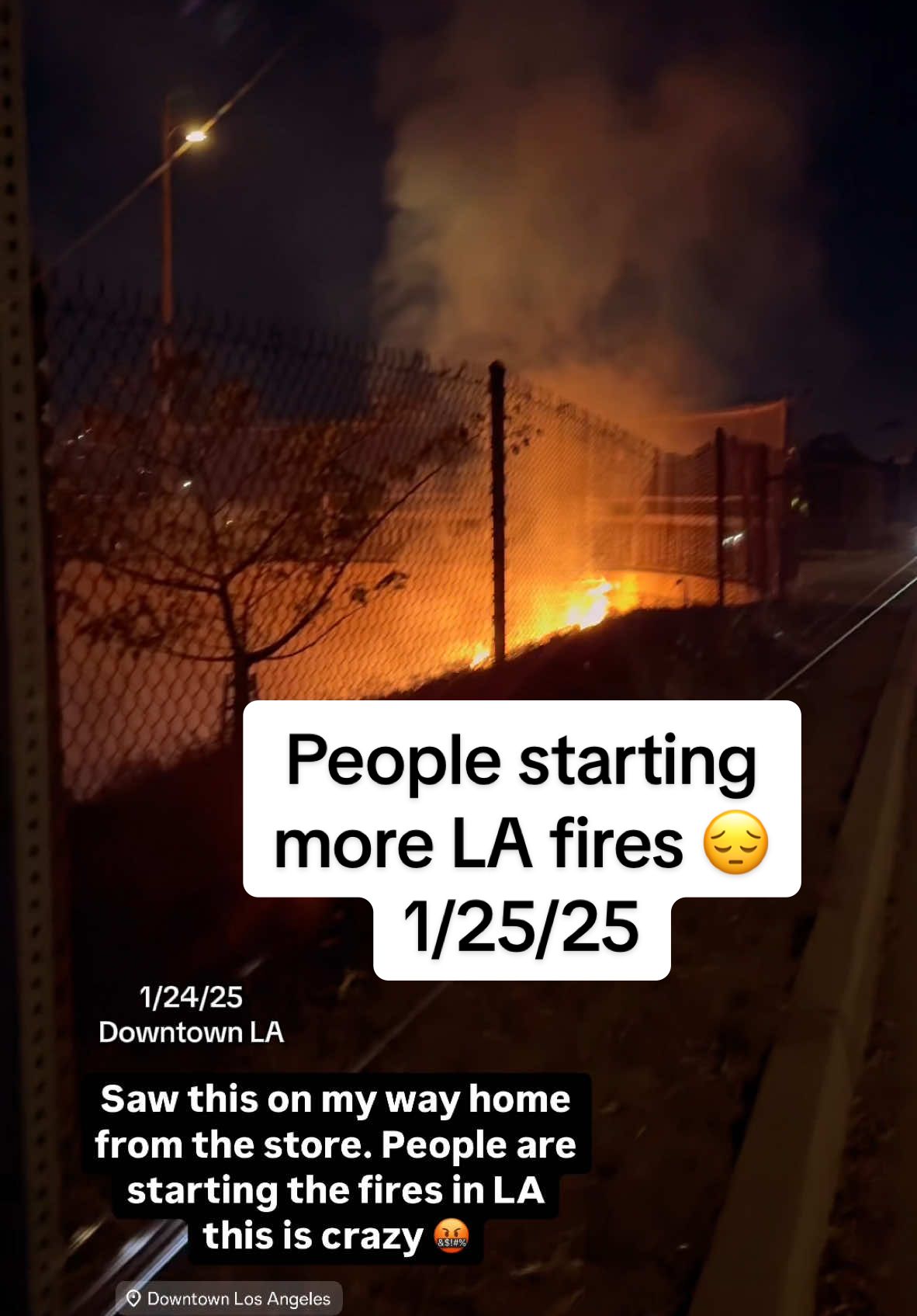 People are STILL setting fires around LA… I can’t believe I saw this on my way home tonight. This is right off the 101 freeway at the Sunset exit.  #la #losangeles #lafires #lafire #dtla 