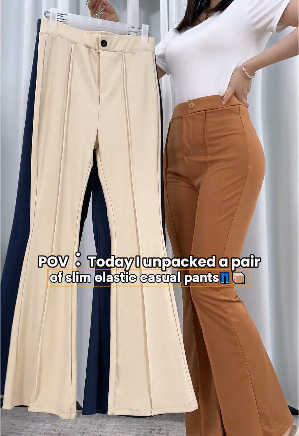 Are these slim-fitting stretch casual pants staying?🤔🤔#saturdaygirlsho #slowmo #trending #foryoupage #fypbell bottoms #casual pants #stretch pants #yoga pants #sexy