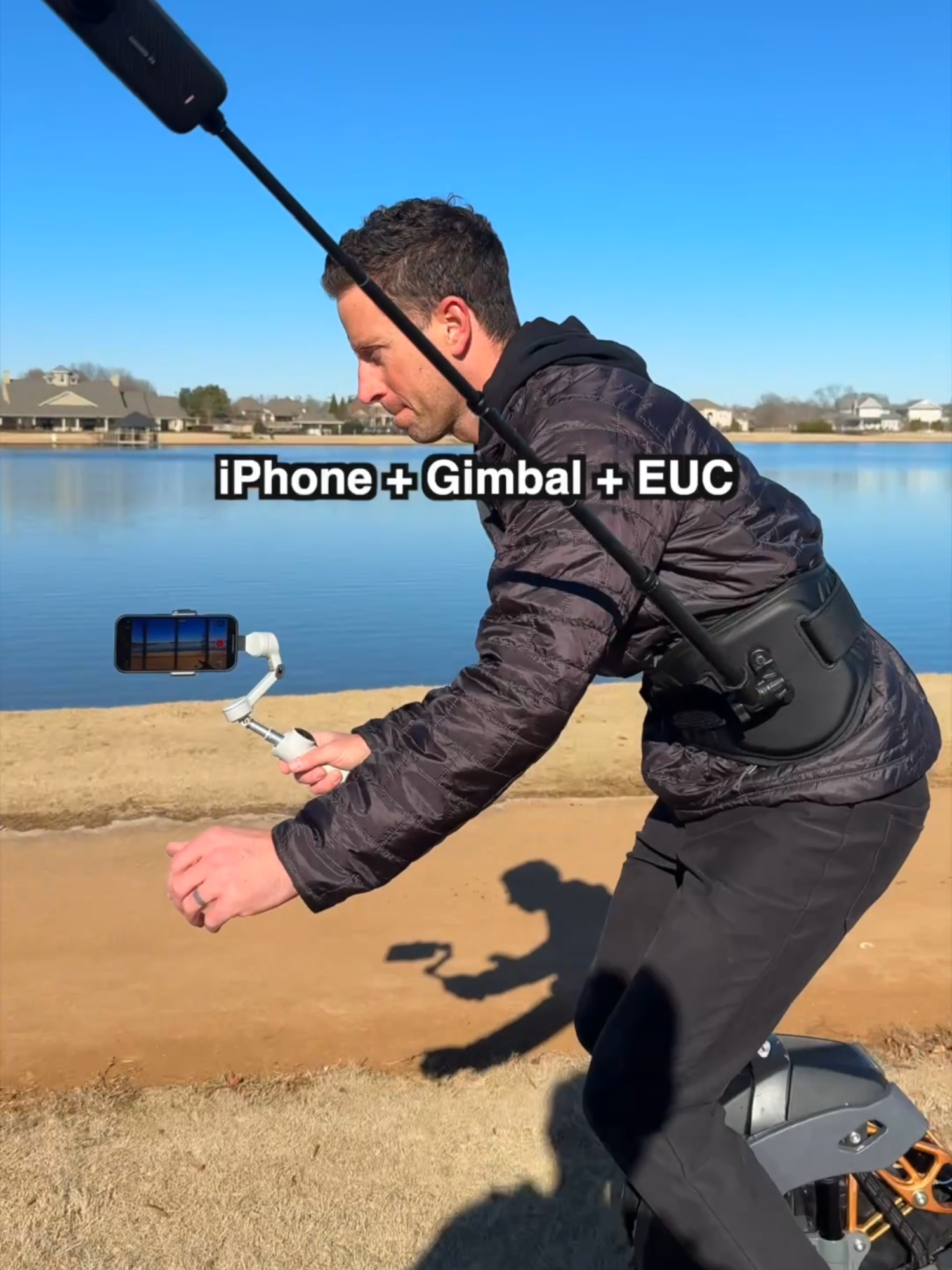 Extreme iPhone Stabilization Test! 😵‍💫 Normal video vs. Action Mode vs. Gimbal vs. Electric Unicycle 🛞📱= Smooth evolution.  The gimbal (and 360º cam for 3rd-person view) is from @insta360_official