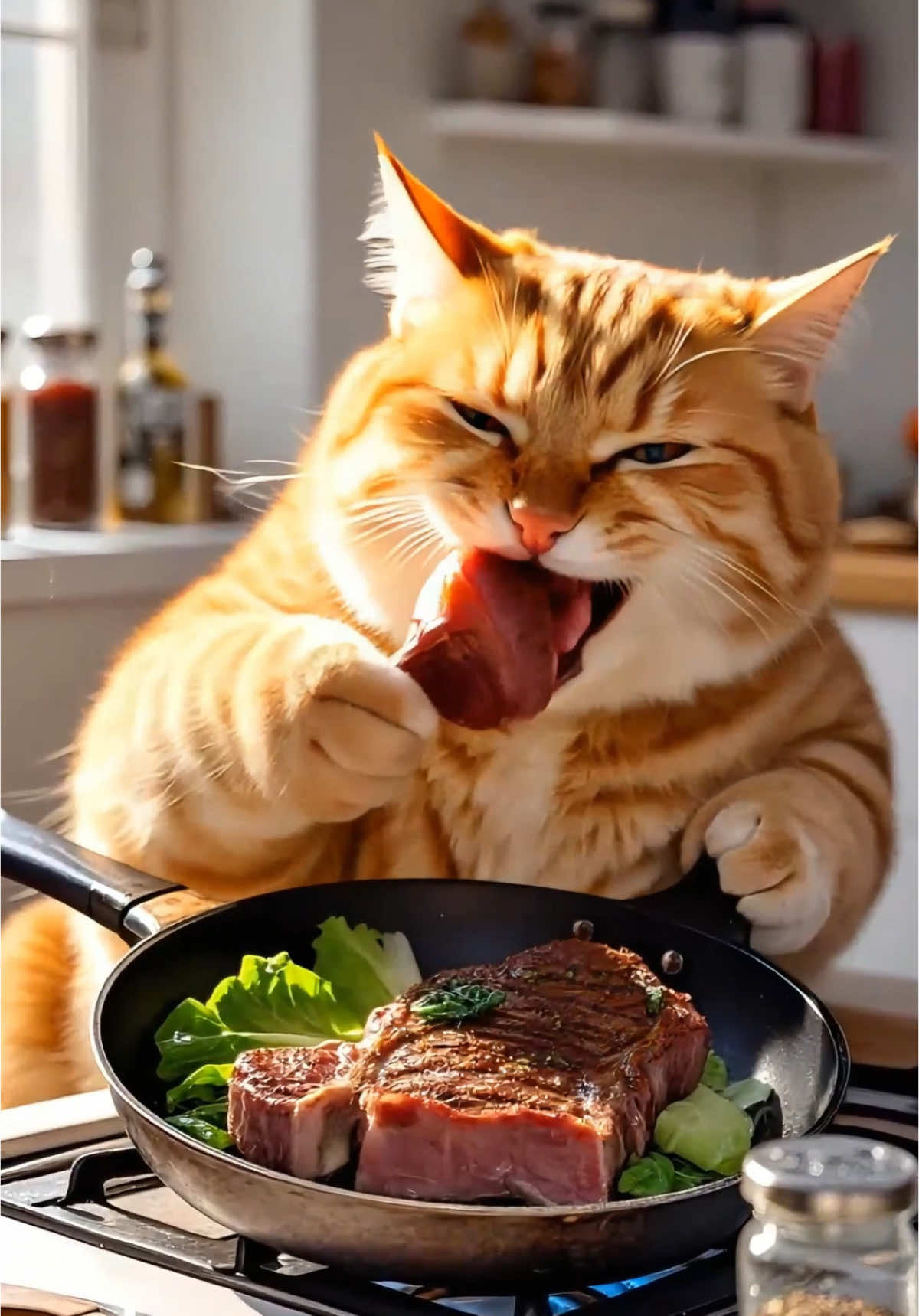 I'm eating black pepper steak today🥩 #catwhocancook 