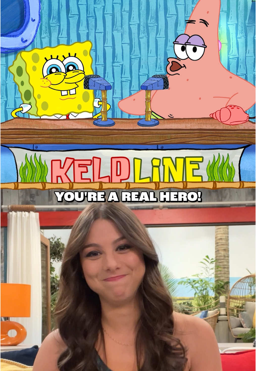 A THUNDERMAN aka @Kira Kosarin called the #Kelpline asking advice from hosts SpongeBob and Patrick!