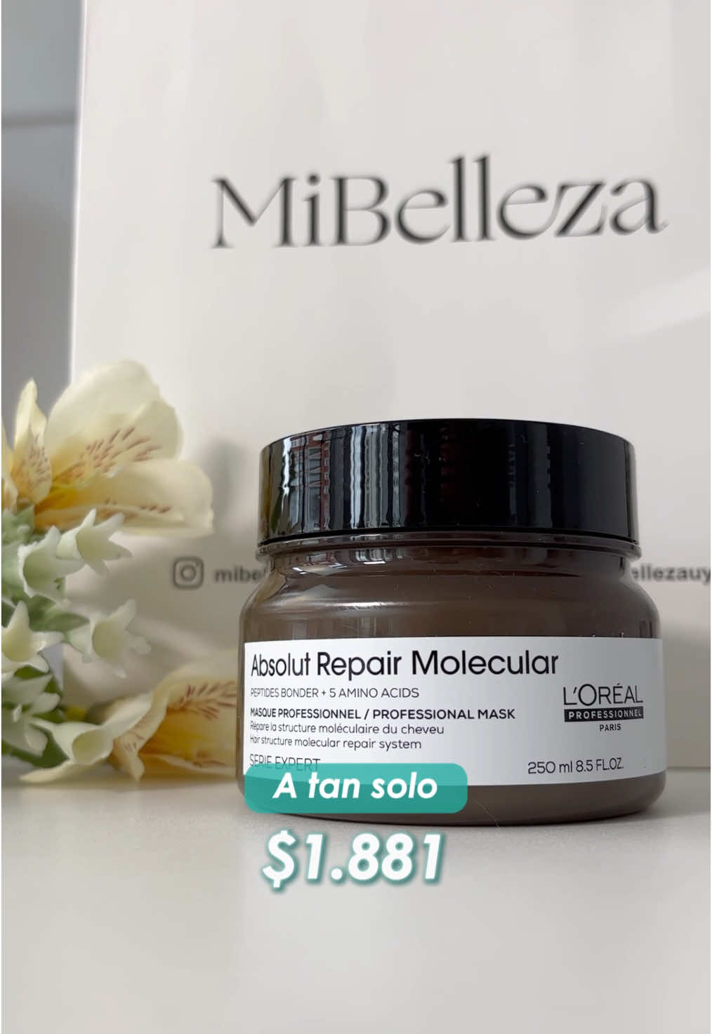 ✨ A tan solo $1.881 ✨ Máscara con Enjuague L'Oréal Professionnel Absolut Repair Molecular 250ml Transformá tu cabello con reparación profunda y máxima nutrición. 🌟 🚚 ENVÍO FLASH en menos de 2 horas dentro de Montevideo. 📲 ¡Ingresá ya a mibelleza.uy y pedila ahora!