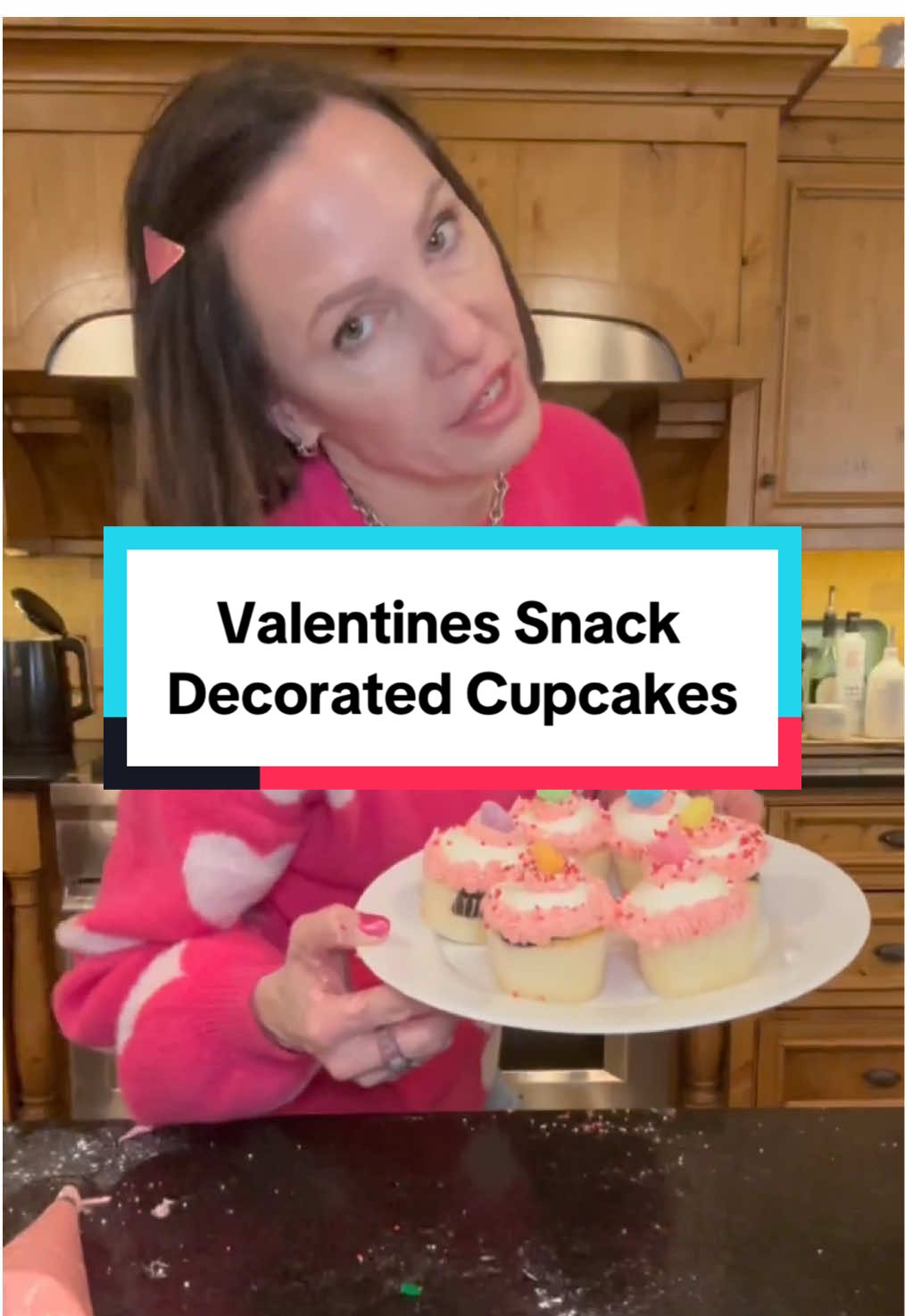 Valentine’s Day snack idea:   I may have cheated using store bought cupcakes 🧁 💞 Ingredients:  Store bought cupcakes 1 1/2 cup room temp butter 4 1/2 - 5 cup powder sugar Pinch  salt 4 tsp vanilla extract 4 tbsp heavy cream  Food color 