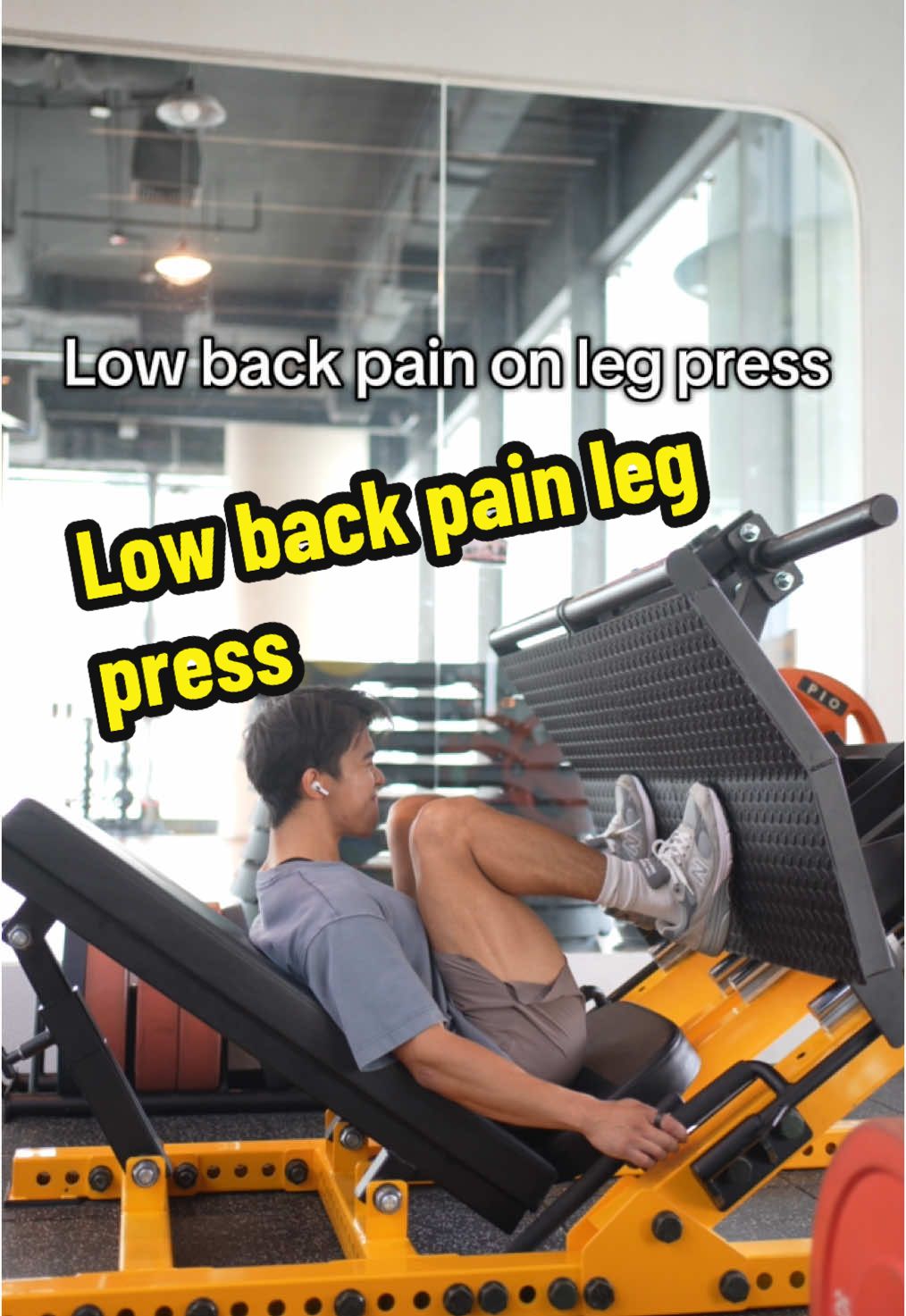 A lot of people think of the leg press as a good alternative to the barbell squat for those that get low back pain. Ironically, it’s also very possible to tweak your lower back if you allow your lumbar spine to bend at the bottom of a leg press (this is more likely to happen the higher your foot placement). Luckily, it’s pretty easy to avoid once you’re mindful of keeping that neutral spine and controlling the eccentric so you’re not divebonbing. #fyp #Fitness #gym #bodybuilding 