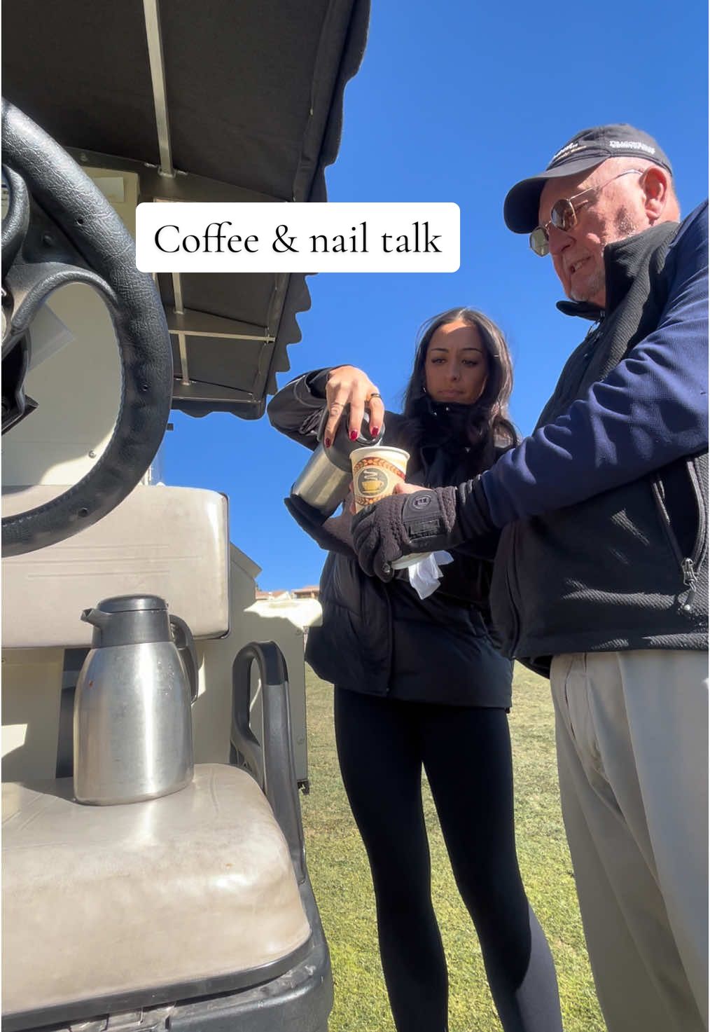 Coffee & nail talk 💅🏽☕️ #golf #golfing #golftok#golfer #mengolfthings #golftiktok  #vegas #lasvegas #bevcart #cartgirl #sport 