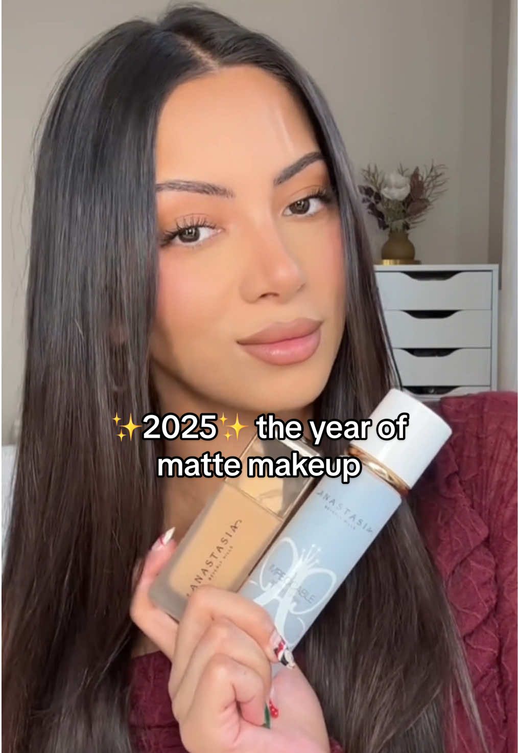 2025, the year matte makes a comeback 👏 @Amber V Cruz wears our NEW Impeccable Foundation in shade 2.5W for a velvety, comfortable finish that’s flawless with or without any extra steps! ✨  #ABHImpeccable #ImpeccableSettingSpray #AnastasiaBeverlyHills #mattemakeup #foundation #MakeupRoutine #makeupbag #makeupessentials #fullcoverage