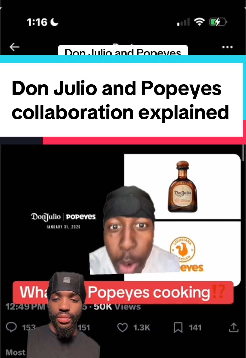 Don Julio and Popeyes collaboration explained #foodtiktok #foodcontent #popeyes #popeyeschickensandwich #donjulio 