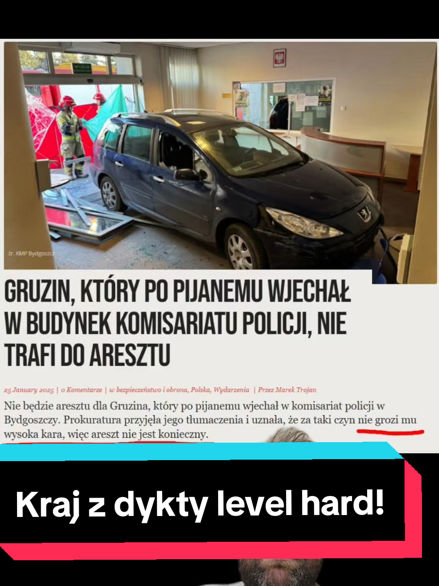 Gruzin w Polsce po pijanemu wjechał w komisariat Policji. Prokuratura uznała, że nie grozi mu za to wysoka kara! #wiadomości #fakty #informacje 