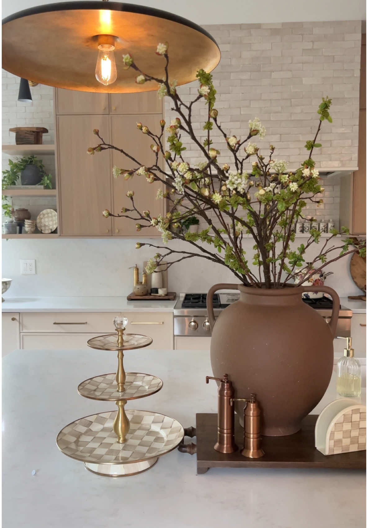 🤎🤍 The Mocha Check blends effortlessly with my decor! Loving how it adds the perfect touch to my kitchen @MacKenzie-Childs #MCPartner #MCMochaCheck #homedecor #kitchen 