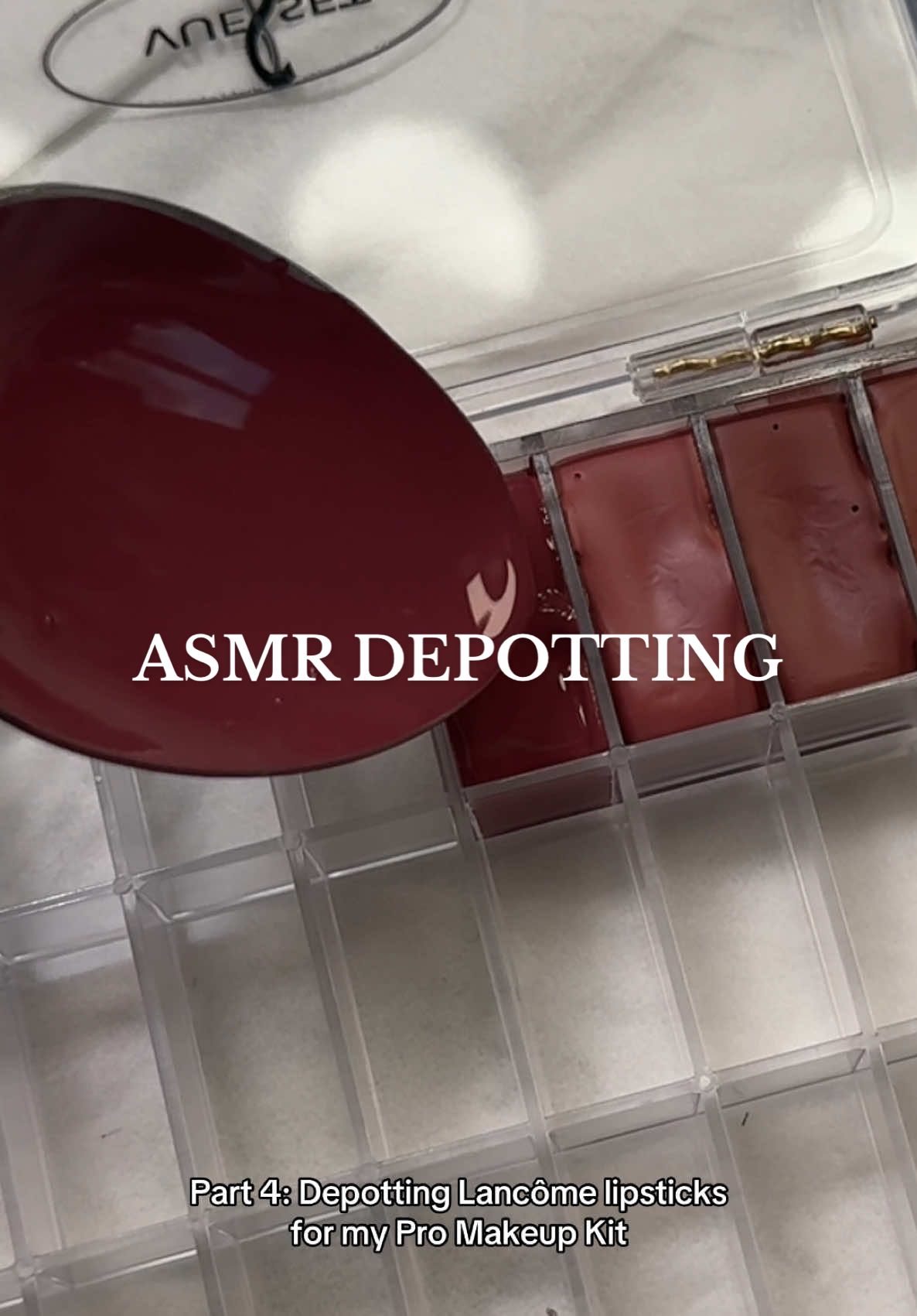 Replying to @O R I A N💘 Part 4: Depotting @Lancôme lipsticks for my Pro Makeup Kit #depot #depottingmakeup #depotting #asmr #asmrmakeup #depottingasmr #asmrdepot #depotasmr #makeupasmr 