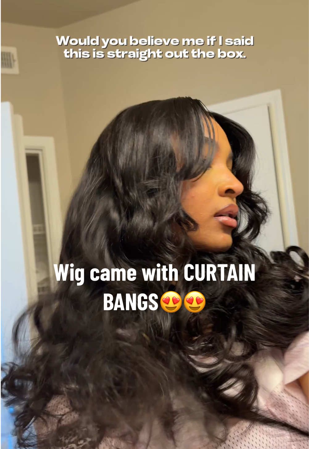 Bodywave WITH curtain bangs!  😍 easiest install #curtainbangs #gluelesswiginstall #wiginstall #gluelesswig @Recoolhair 