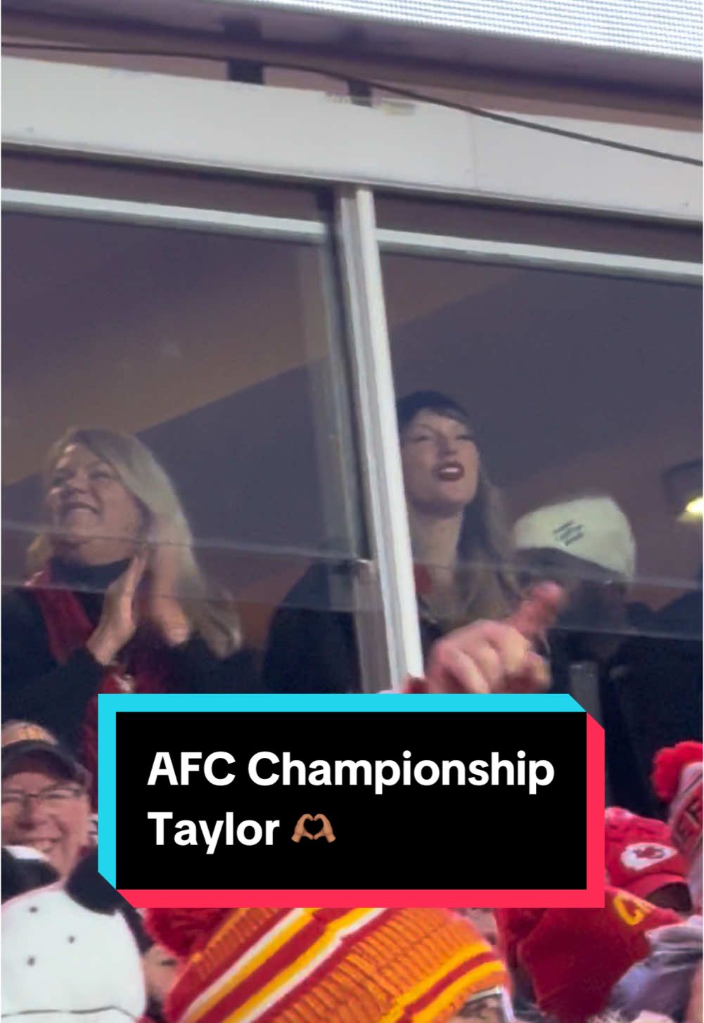 We sat in front of Taylor for the AFC Championship game and we had a great time watching the together 😂🫶🏽 Go Chiefs!!! #kansascity #chiefs #taylorswift #chiefskingdom #traviskelce #arrowhead 