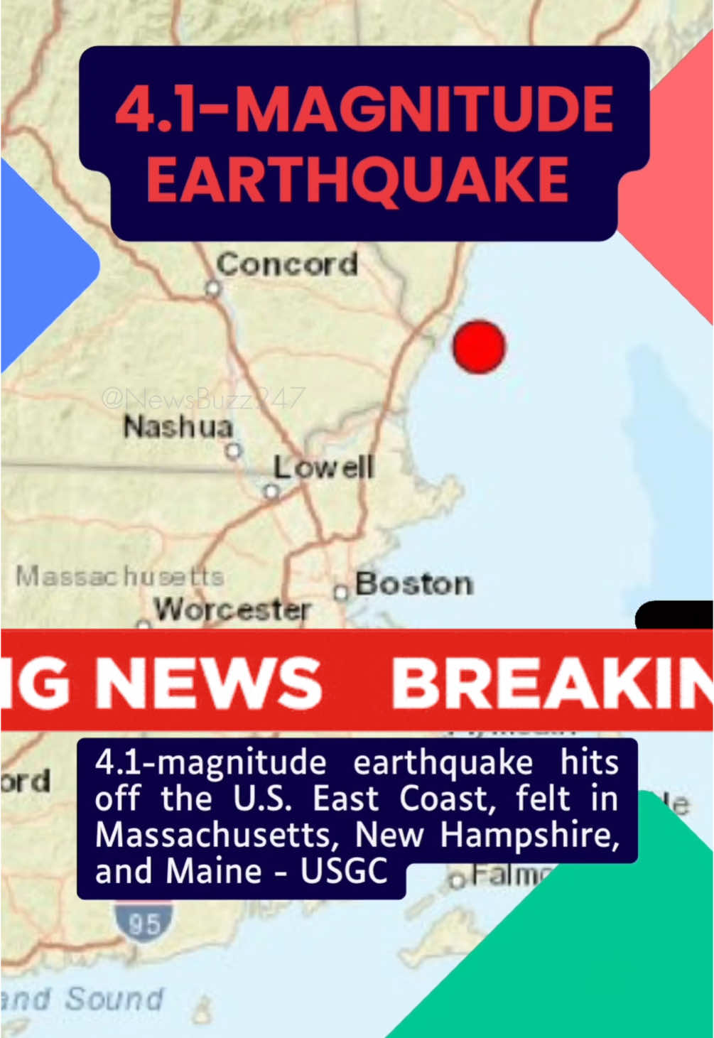 4.1-magnitude earthquake hits off the U.S. East Coast, felt in Massachusetts, New Hampshire, and Maine - USGS #nature #alert #earthquake #america #eastcost #stayalert #justin #newsbuzz247 #viral #newsalert #redalert #naturove 