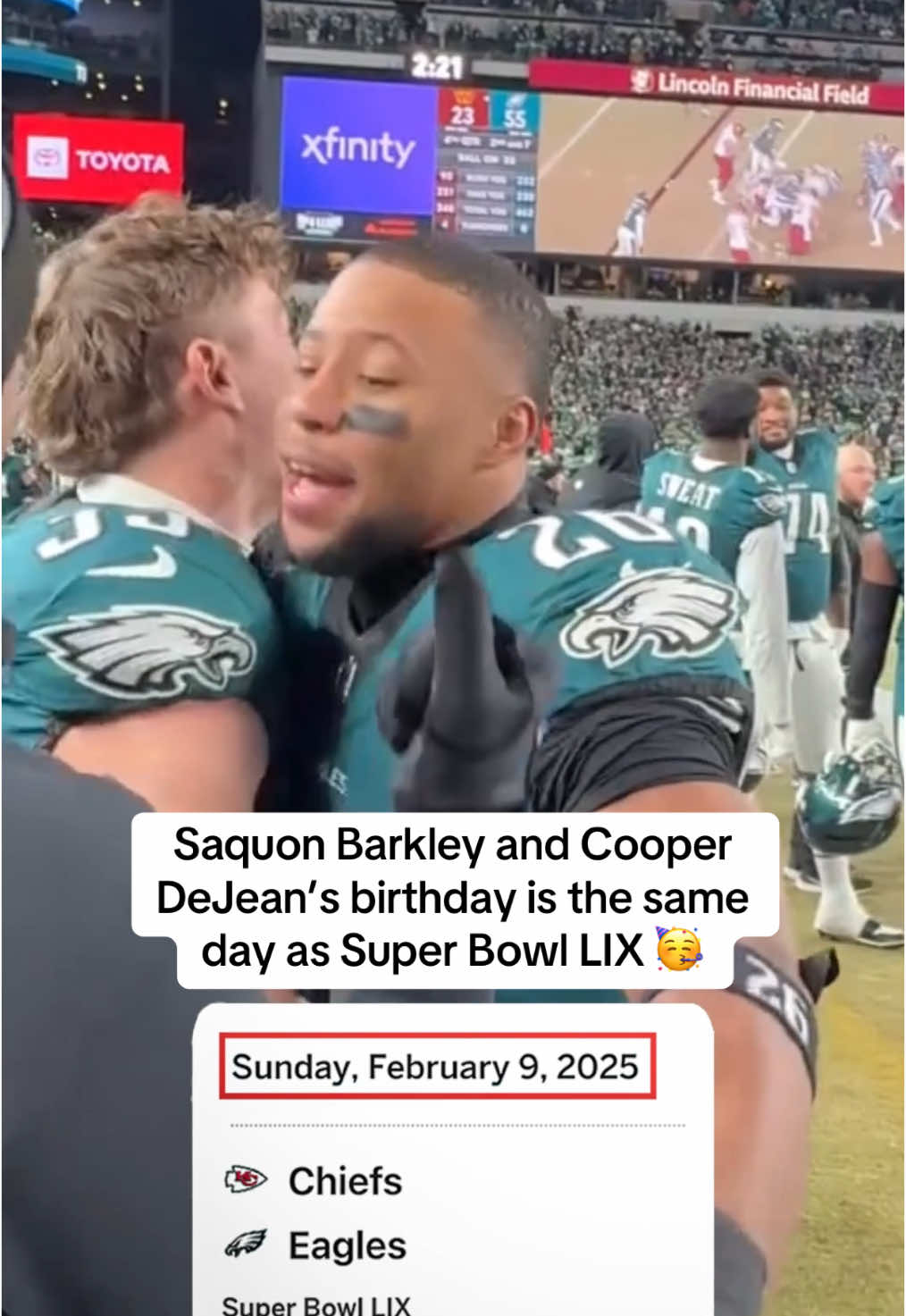 #saquonbarkley and #cooperdejean will have a chance to win a Super Bowl on their birthday 👏 (via @Philadelphia Eagles) #SuperBowl #birthday #eagles #philadelphia 