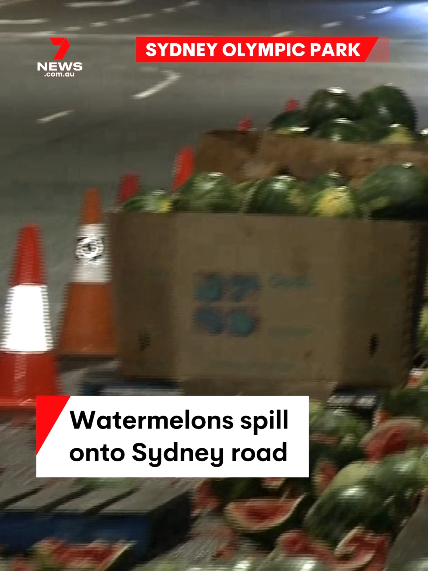 Watermelons have spilled onto the road after a truck lost its load on Australia Avenue at Sydney Olympic Park on Tuesday morning. #fruit #melon #melons #watermelon #watermelons #truck #trucker #trucking #truckdriver #freight #sydney #sydneyolympicpark #olympicpark #aus #australia #7NEWS