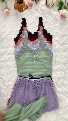 Lovely soft lace pajamas,I want to collect all the colors💕💕#pajamas #lace #soft #comfortable #comfy #cozy #sleep #cute #fyp #OOTD #ttshop #suit #set #2pieceset #twopiece 