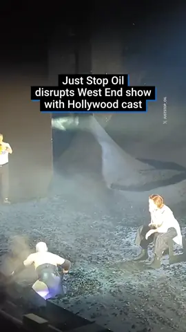 Just Stop Oil activists climbed on stage in the middle of a performance of The Tempest, starring Sigourney Weaver.  They launched a confetti cannon and held a banner saying 'over 1.5 degrees is a global shipwreck', which is a nod to the play. Sigourney was escorted away by a member of Theatre Royal Drury Lane's staff.  #fyp #juststopoil #climateactivist #westend #theatre #hollywood #london #londonnews #climatechange #acting #activism #protest