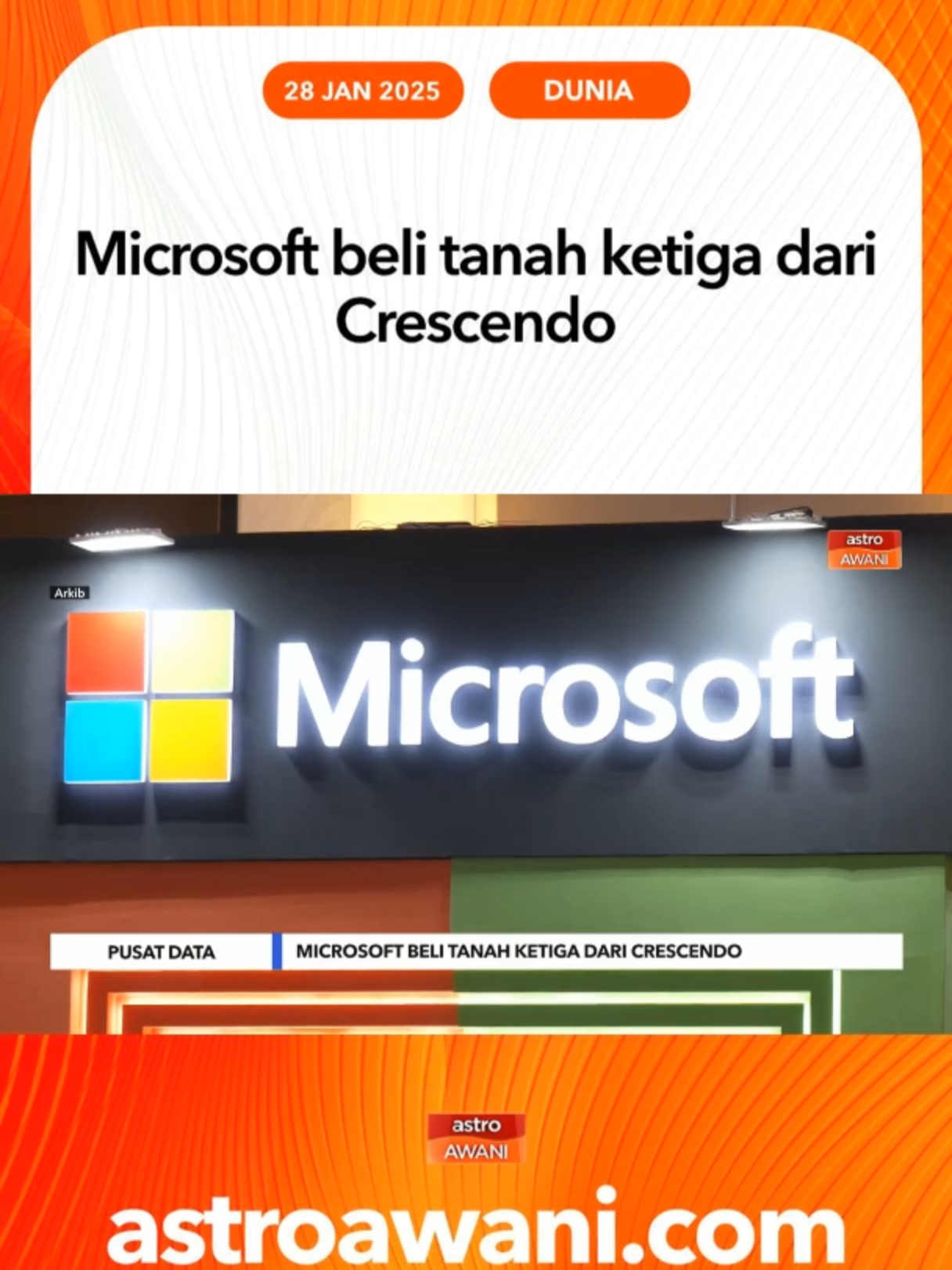 Sebelum ini, gergasi teknologi itu membeli dua bidang tanah dari Crescendo dengan harga RM132.47 juta dan RM115.88 juta pada Mei dan September 2024. #AWANInews