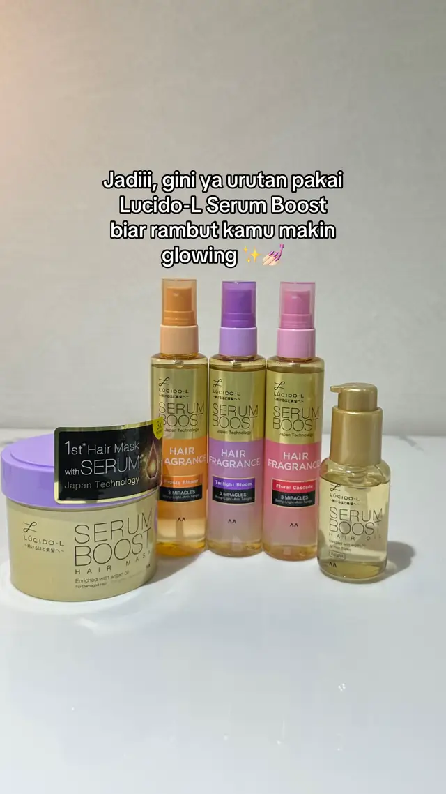 Here’s for you dear! Urutan pakai rangkaian Serum Boost Series ✨ ikutin step pemakaiannya, auto punya rambut soft, shiny, & healthy😍 Gak perlu worry rambut susah di atur! with Lucido-L Serum Boost Bye-bye Hair-Xiety👋🏻 #ByebyeHairXiety #SerumBoost #SerumBoostHairMask #SerumBoostHairOil #SerumBoostHairFragrance #LucidoL #PerawatanRambut #Haircare #RambutSehatBerkilau