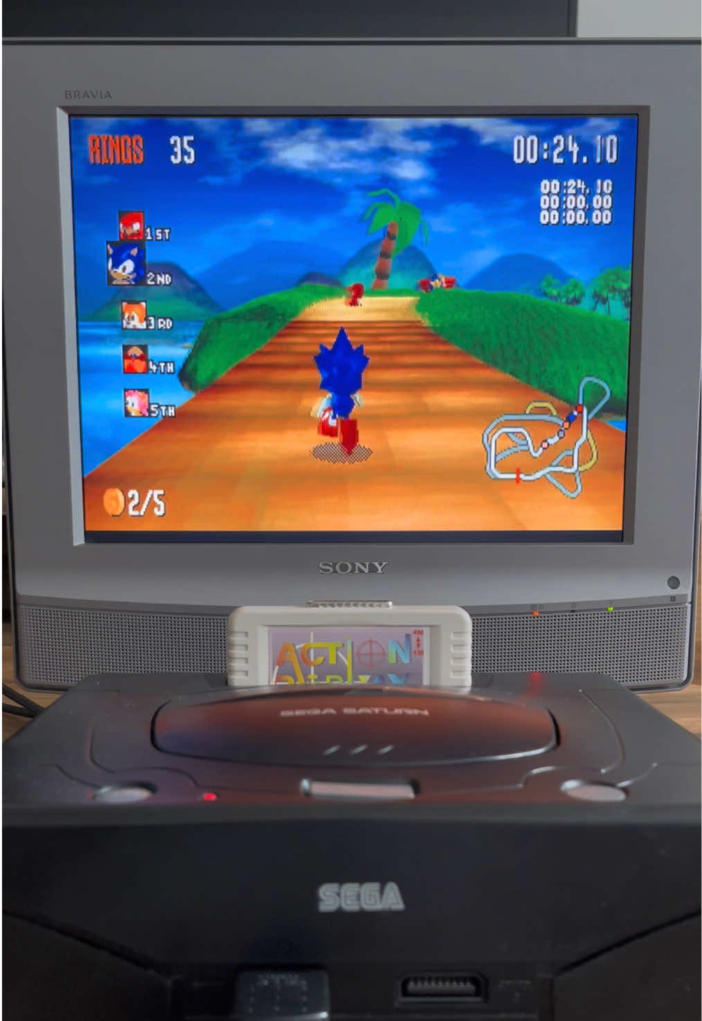 Gotta be honest- I’m quite fond of Sonic R 👀 the game is super unwieldy to control but I still love it. Will have to go back and unlock tails doll but it’s not a very long game.  ================== #sonicr #sonicthehedgehog #sega #segasaturn #32bit #videogame #retrogaming 