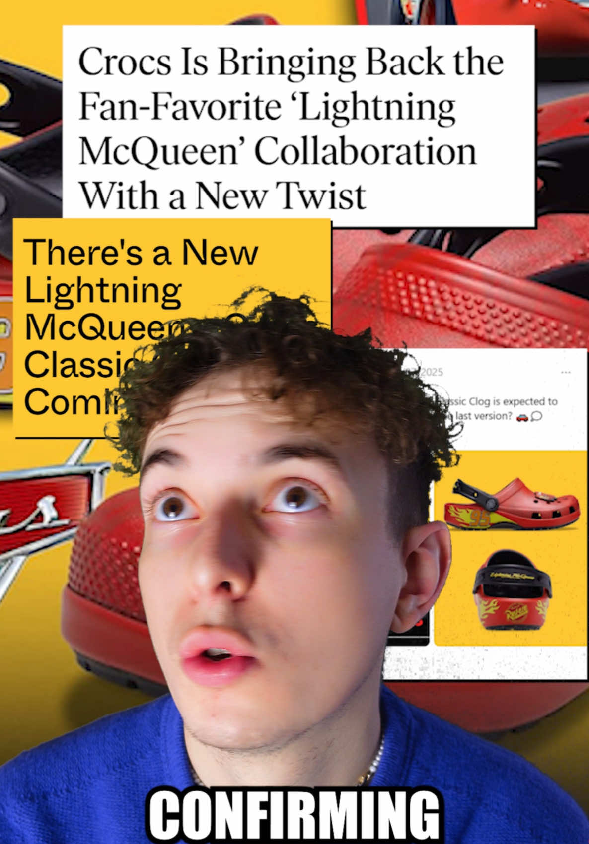 There’s a new pair Lightning McQueen Crocs releasing!  #streetwear #crocs #cars #lightnincqueen 