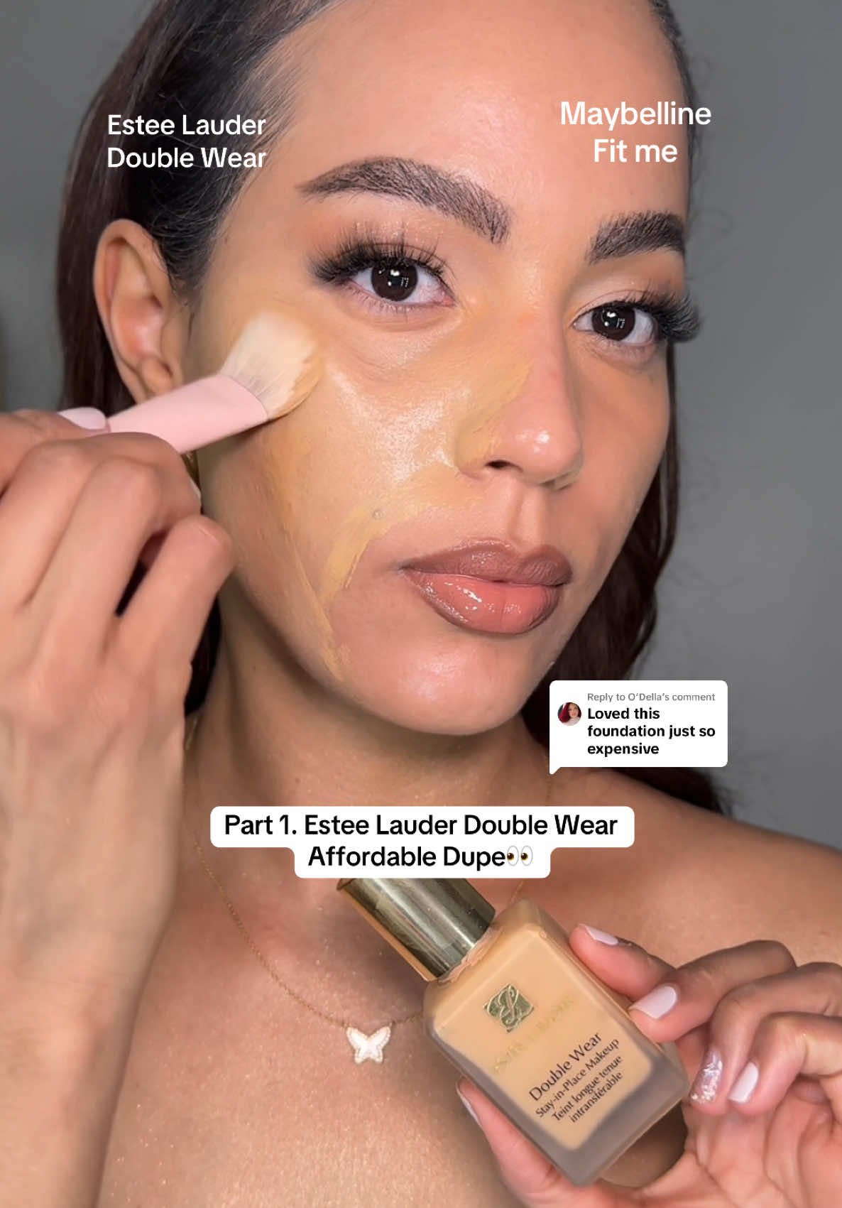 Replying to @O’Della Maybelline Fit Me might be one of the closest dupe for the iconic Estee Lauder Double Wear Foundation.  Very similar finishes, texture, and even longevity. The EL has a bit more coverage, but they can both easily build up to the same amount of opacity.  Which side do you like better?  @Estée Lauder DW in Tawny vs @Maybelline NY Fit me in Natural Beige   #esteelauderdoublewear #esteelauderfoundation #doubleweardupe #esteelauderdoublewearfoundation #foundationforoilyskin #drugstorefoundationreview  #oilyskinmakeup