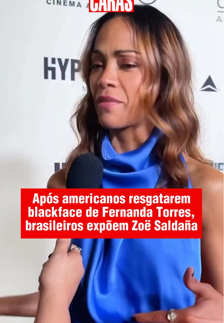 Após resgatarem uma cena em que Fernanda Torres fazia blackface, brasileiros relembrando um caso similar envolvendo Zoë Saldaña, uma das estrelas de Emilia Pérez, grande concorrente de Ainda Estou Aqui, na atual temporada de premiações. #zoesaldaña #fernandatorres #blackface #CARASBrasil