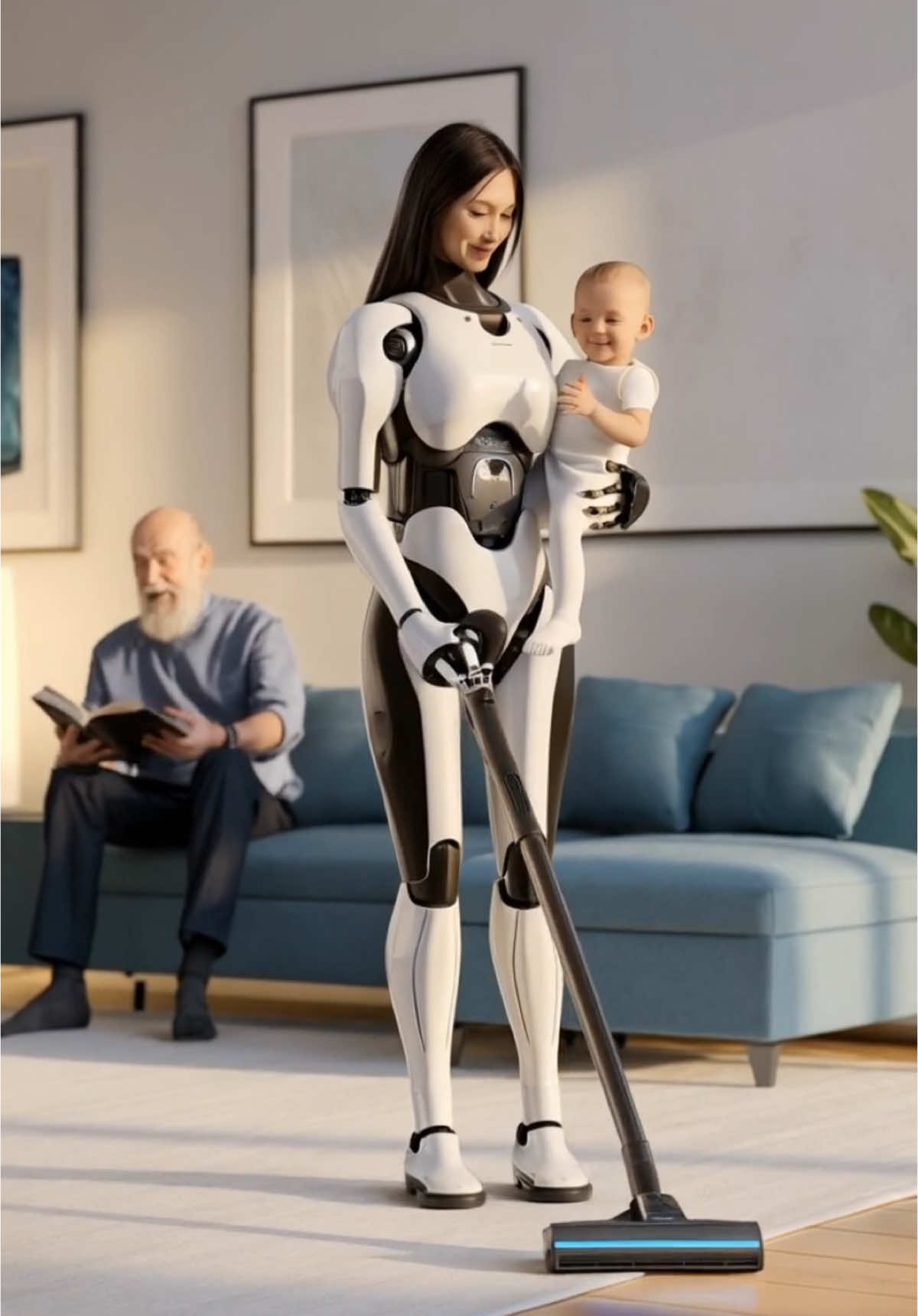 My robot girlfriend helping me out with house chores while holding our baby. She is the most hardworking girlfriend ever 🥰🥰 #robot #ai #girlfriend #girlpower 