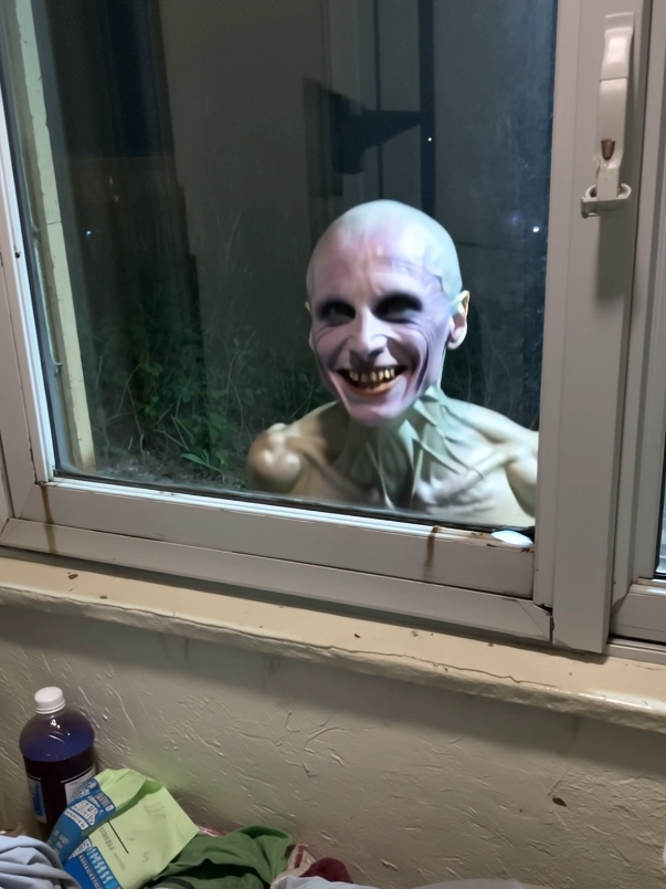 Boo! 🫣 #smile2 #unsettling #windowpeeper #roommates #windowcreeper #creepyneighbor #nightmarefuel #foundfootage #weirdo #nope #caughtoncamera #creepytok #horrortok #homeinvasion 