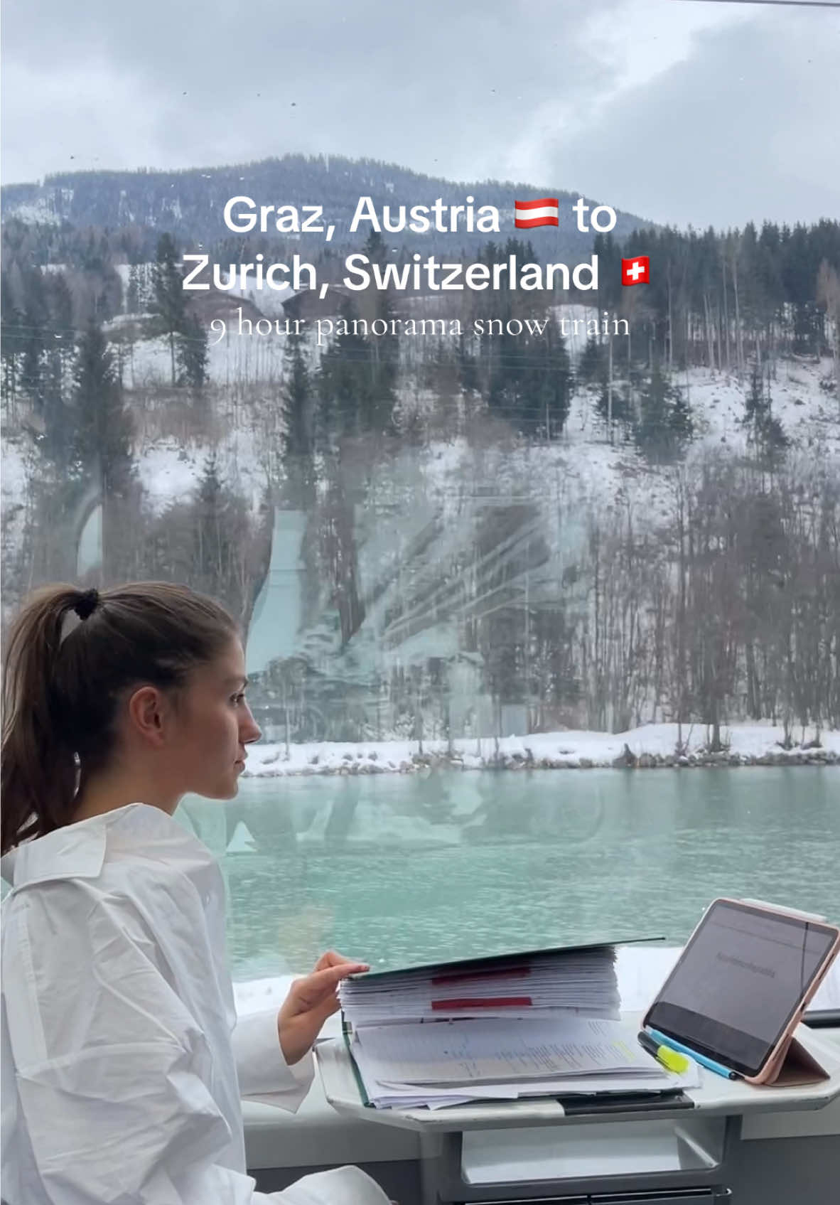 We’re off to Switzerland for some snow and après ski. This 9 hour panorama train ride through Austria is the best way to get there 🎿 #creatorsearchinsights #trainride #europetravel #austria #switzerland #skiresort 