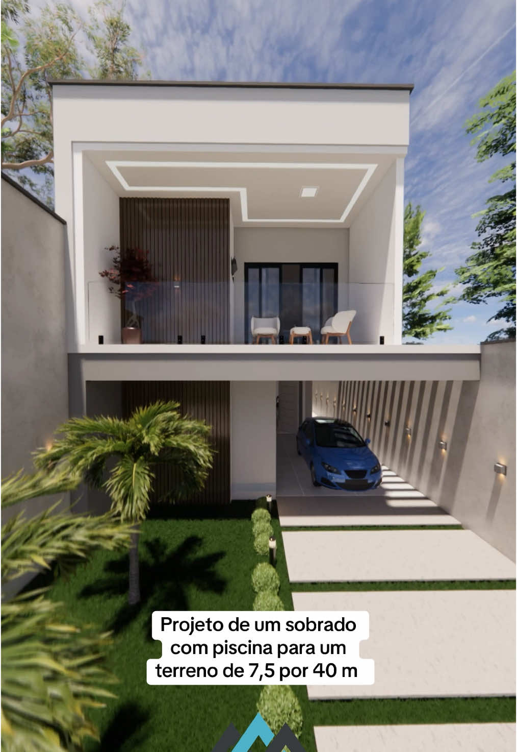 Projeto de um sobrado com piscina para um terreno de 7,5 x 40 m. Hoje eu vou mostrar o 3D completo desse projeto espetacular  #obra #alphaville #saopaulo #engenhariacivil #engenharia #projeto #lar #casa #fachadasmodernas #arquitectura #sonho #3d #fachadas 