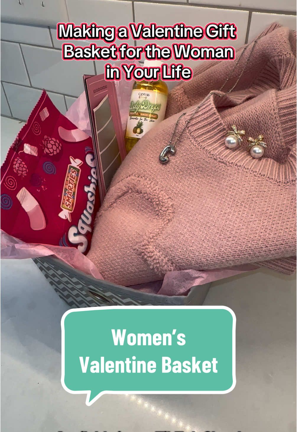 Valentine Gift Basket for a Special Women in Your Life! • Heart Sweater • Bubble Letter Necklace • Bow Earrings • Body Drops • Squashies Candy • Love Coupons 💕 Grab these goodies TODAY in my TikTok Shop before they sell out!! #tiktokshoploveatfirstfind #ValentinesDay #valentine #vday #loveday #MomsofTikTok #valentinegift #valentinegiftforher #valentinesdaygiftideas #valentinegiftbasket #valentinesdaygiftbasket #valentinesdaybasket #lovecoupons #inexpensivegiftideas #galentine #galentinegift 