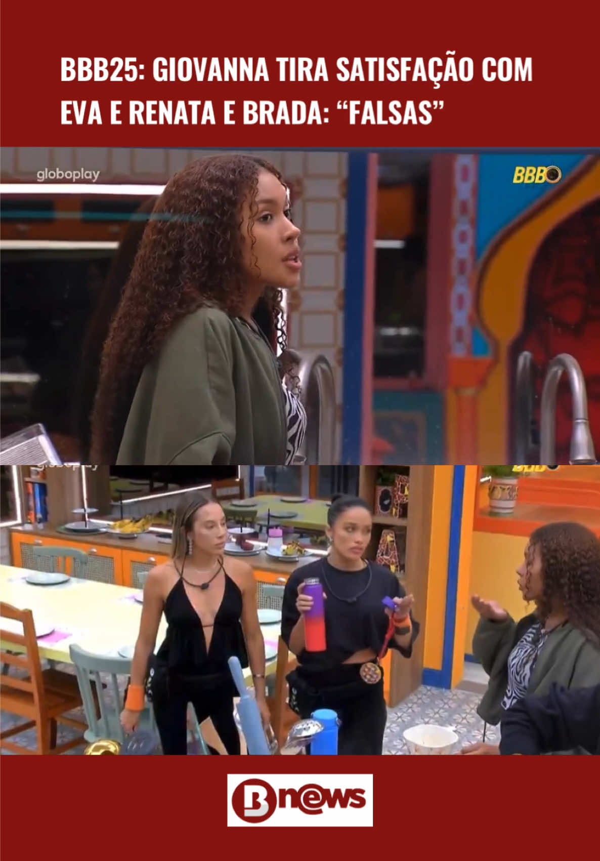 😬 A relação entre Giovanna, Eva e Renata está cada vez pior. Dessa vez, a irmã de Gracyanne Barbosa tirou satisfação com as bailarinas e demonstrou sua irritação com o que foi dito durante o Almoço Especial. #giovannabbb #evabbb #renatabbb #bbb25 #almocoespecial #bnews 