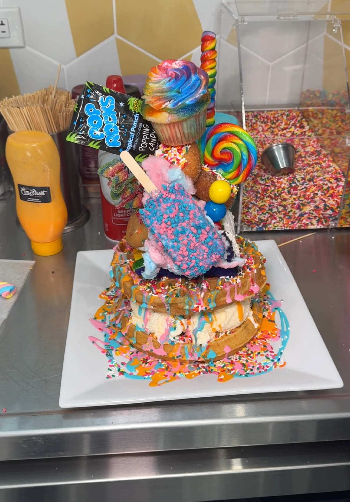 🤩 🧇 🍭 Having lots of FUN Building our WOW Waffle Tower 🍰 🍨 🍬 @imma_eat_this #wow #waffle #waffles #tower #omg #brunch #dessert #diner #icecream #cake #candy #sweet #rainbow #tower #yummy #party #elmstreetdiner #stamfordct #norwalkct #ct #connecticut #nyc #fypシ #fyp 