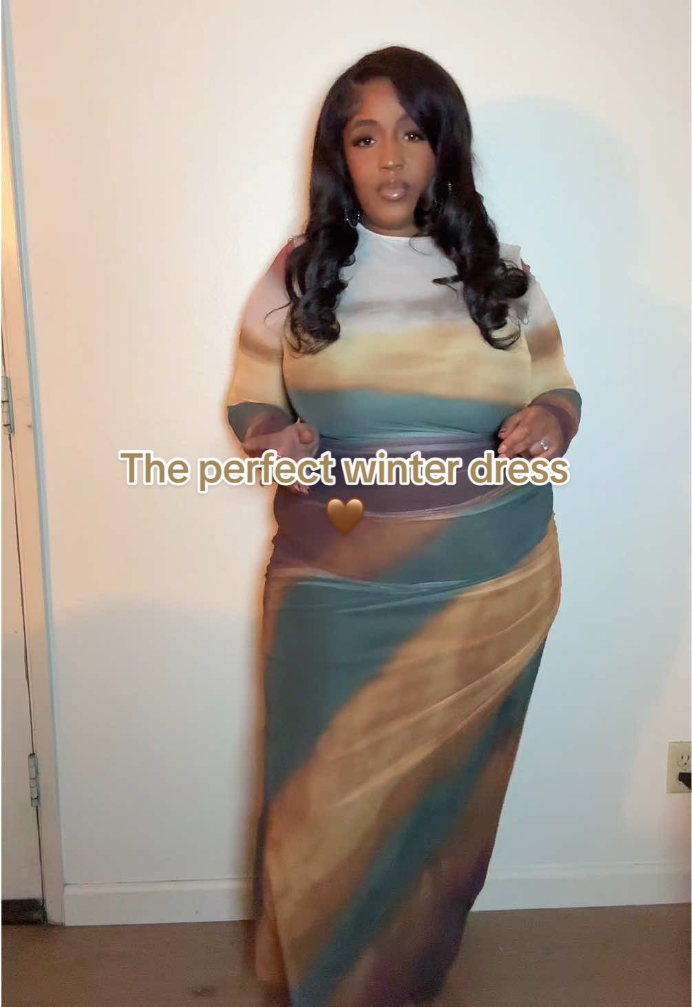 This dress is worth ALL the hype. It’s just somethin about that pattern. ☺️ Size Reference for Dress : 5’3 | 230 lbs | Dress Size XXL | stretchy material | 16 Colors available  #dresses #longsleevedress #winterfashion #winterdress #tiktokmusthaves #plussize #ootn #bodycondress #fashionfinds #plussizefashion 
