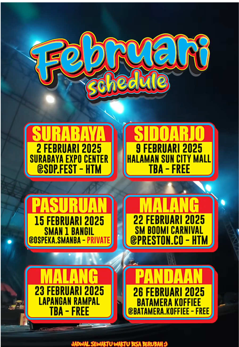 UPDATE JADWAL TERBARU FEBRUARI SAMPUN RILIS. Sampai ketemu di kota kota kalian ya guys 🔥 #dj #fakedopp #jarot #alentio #papadopp #infokonser #fyp #surabaya #sidoarjo #pasuruan #malang #pandaan 