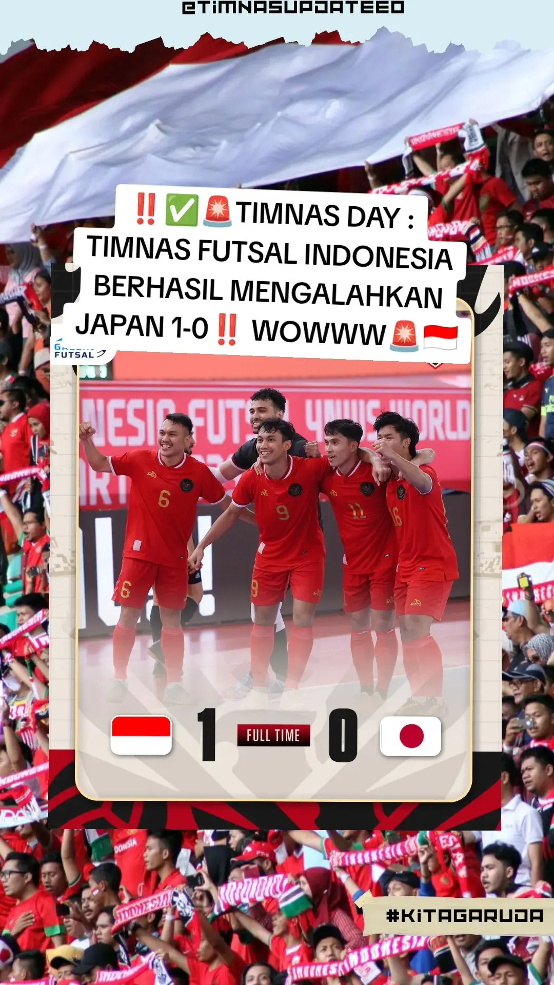 FT : INDONESIA 1-0 JEPANG Gol tunggal Samuel Eko menjadi penentu kemenangan Garuda atas Samuerai Blue.  @Timnas Indonesia  #timnas #timnasindonesia #timnasday #timnasindonesia🇮🇩 #timnasgaruda #kitagaruda #kitagaruda🇮🇩🦅 #timnasfutsal #timnasfutsalindonesia #timnasfutsalindonesia🇮🇩 #indonesiavsjepang #tiktok #viral #viraltiktok #fyp #fypage 