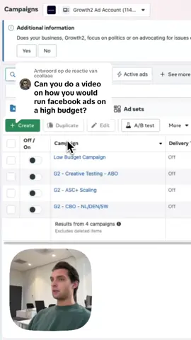 Antwoorden op @ccollaaa this is how I build a high budget facebook ads campaign from scratch! #digitalmarketing #ecommerce #marketingtips #facebookads #metaads #levisteede 